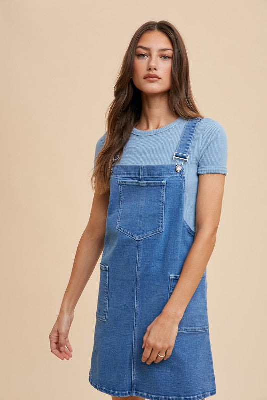 Annie Wear Wide Strap Denim Overall Dress with Pockets-TOPS / DRESSES-[Adult]-[Female]-Indigo Washed Denim-S-2022 Online Blue Zone Planet