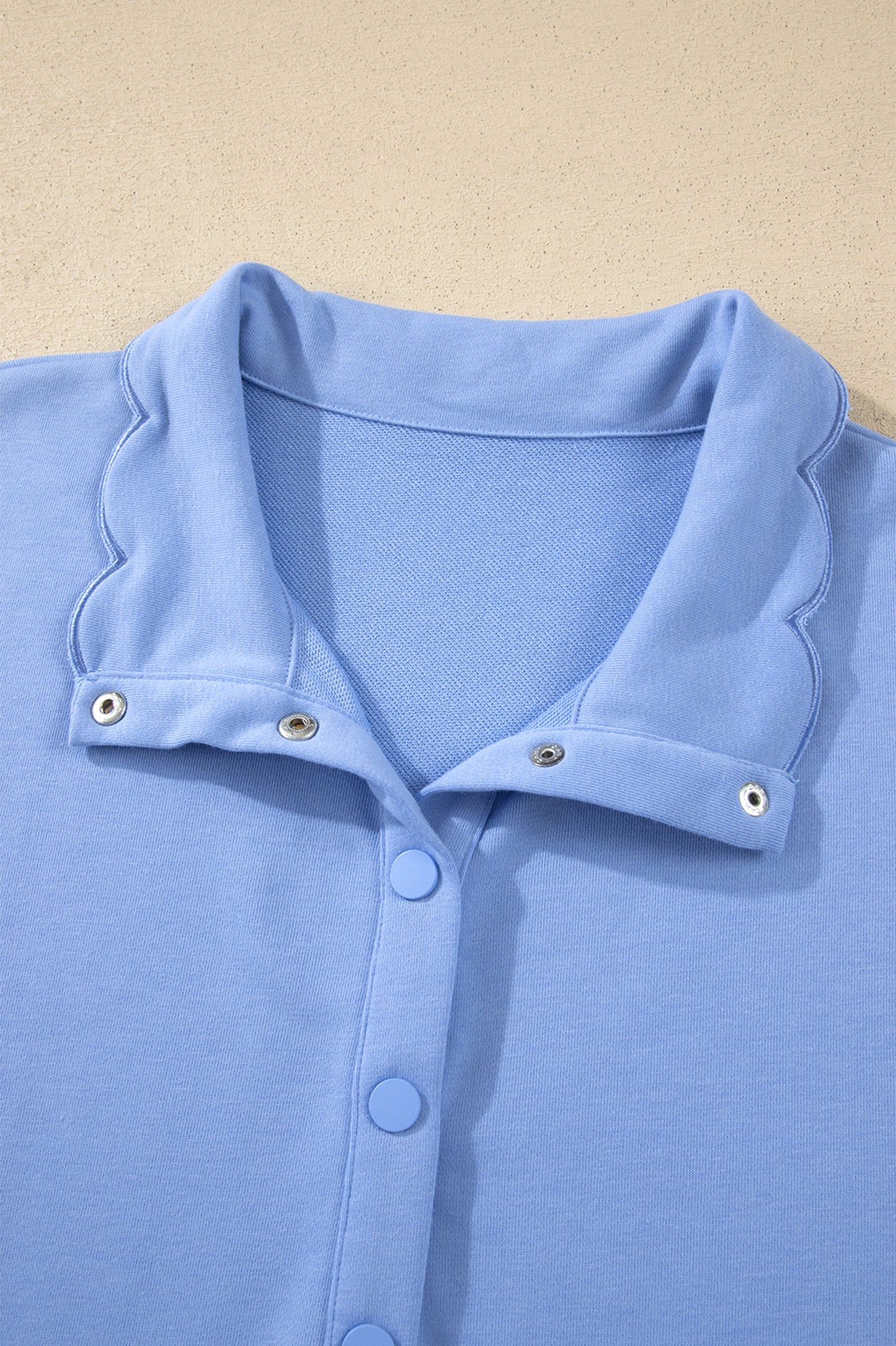 Beau Blue Plus Size Solid Scalloped Hem Button Neck Pullover Mini Dress-TOPS / DRESSES-[Adult]-[Female]-2022 Online Blue Zone Planet