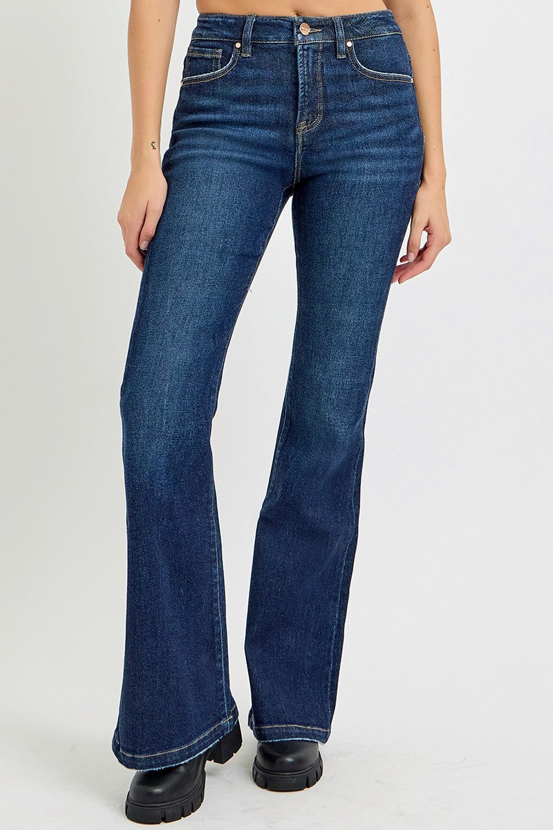 Blue Zone Planet | RISEN Full Size High Rise Flare Jeans with Pockets-BOTTOMS SIZES SMALL MEDIUM LARGE-[Adult]-[Female]-2022 Online Blue Zone Planet