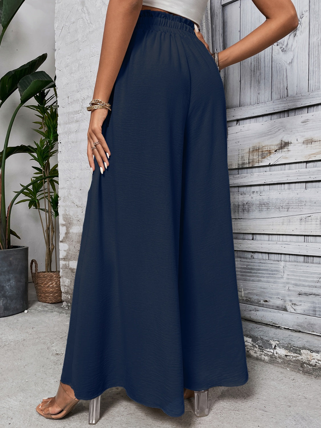 Honey Tied High Waist Wide Leg Pants-BOTTOMS SIZES SMALL MEDIUM LARGE-[Adult]-[Female]-2022 Online Blue Zone Planet