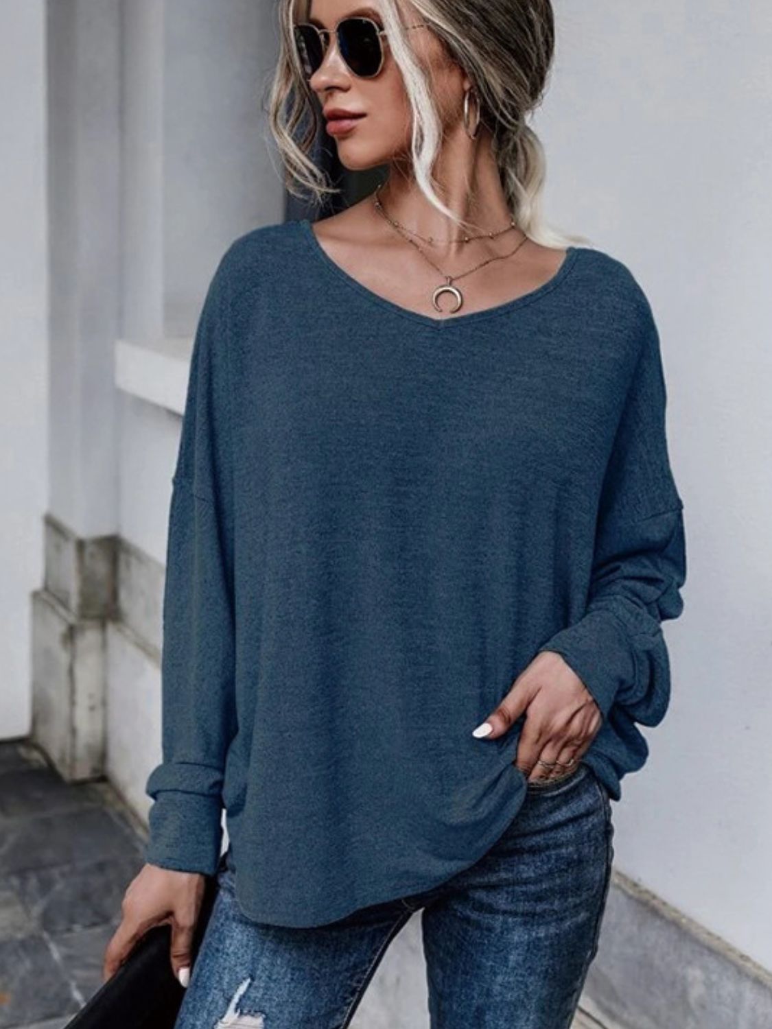 Full Size Double Tie Drop Shoulder Long Sleeve T-Shirt-TOPS / DRESSES-[Adult]-[Female]-2022 Online Blue Zone Planet