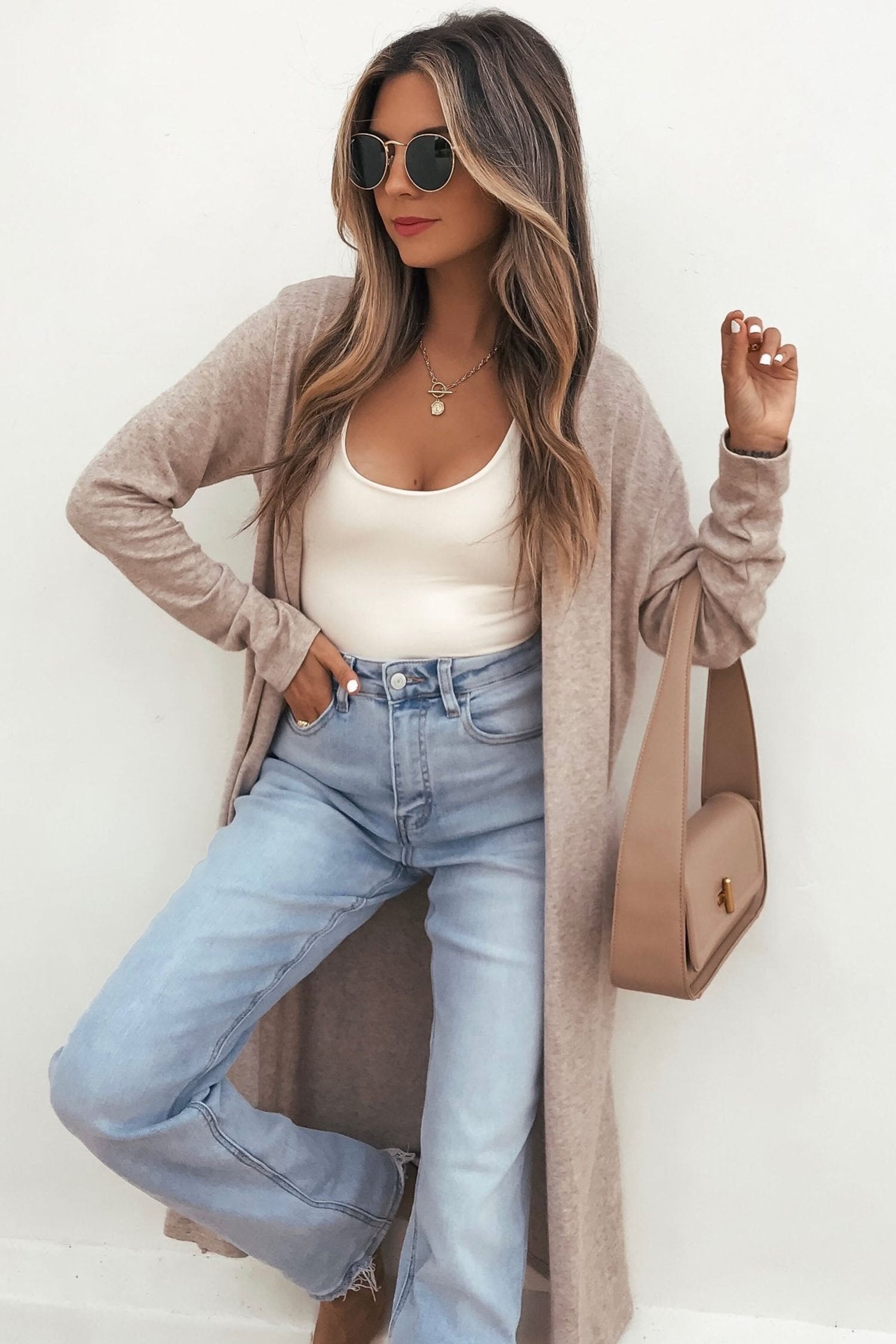 Parchment Solid Color Long Sleeve Casual Tunic Shift Cardigan-Sweaters & Cardigans/Cardigans-[Adult]-[Female]-2022 Online Blue Zone Planet