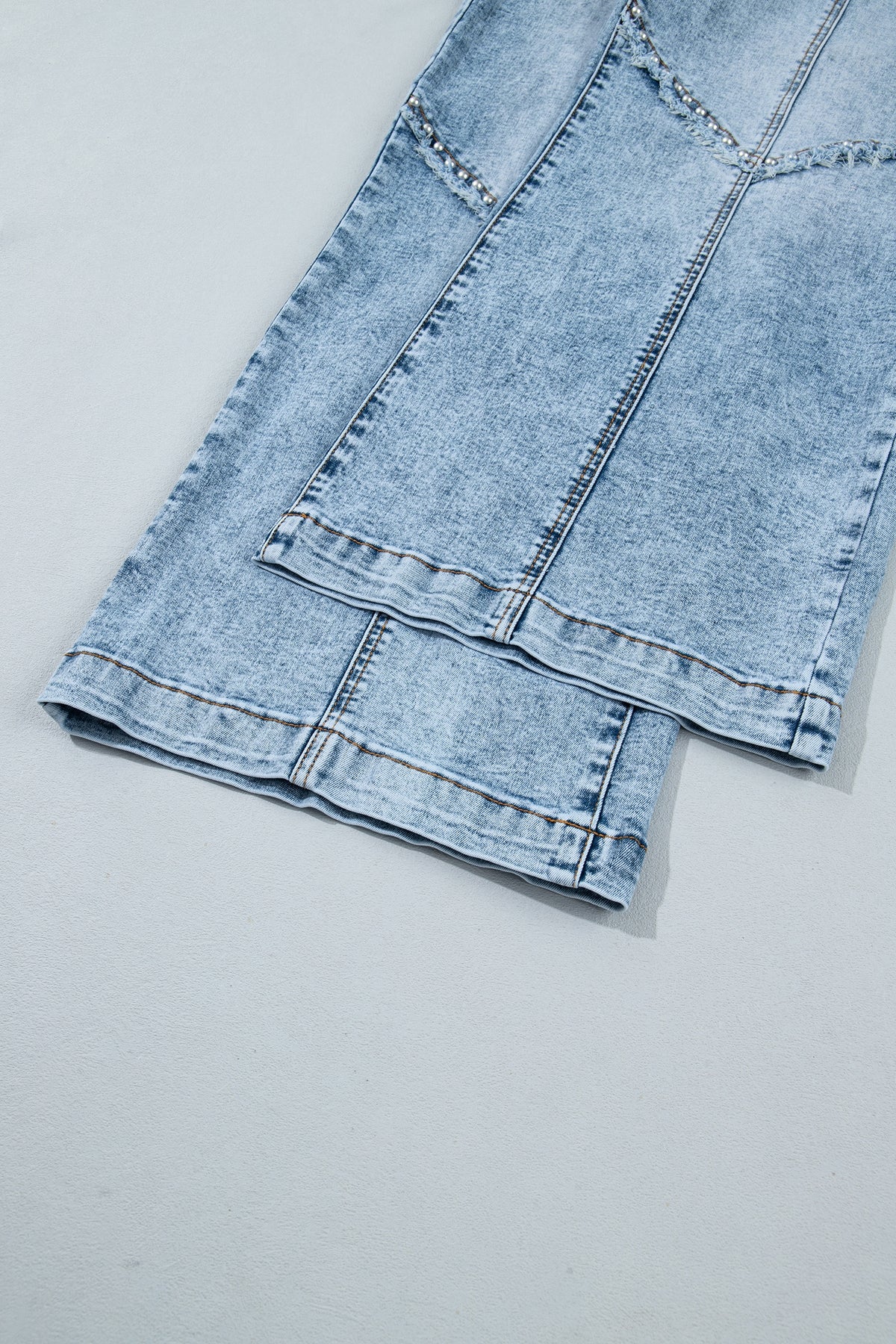 Beau Blue Frayed Studded Detail Wide Leg Pocketed Jeans-Bottoms/Jeans-[Adult]-[Female]-2022 Online Blue Zone Planet