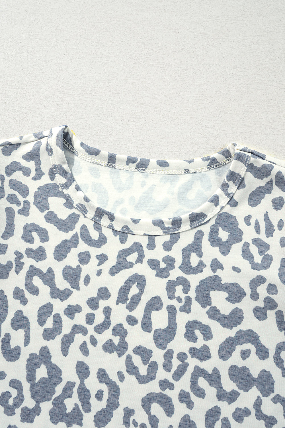 Beige Leopard Round Neck Lace Trim Petal Sleeve T Shirt-Tops/Tops & Tees-[Adult]-[Female]-2022 Online Blue Zone Planet