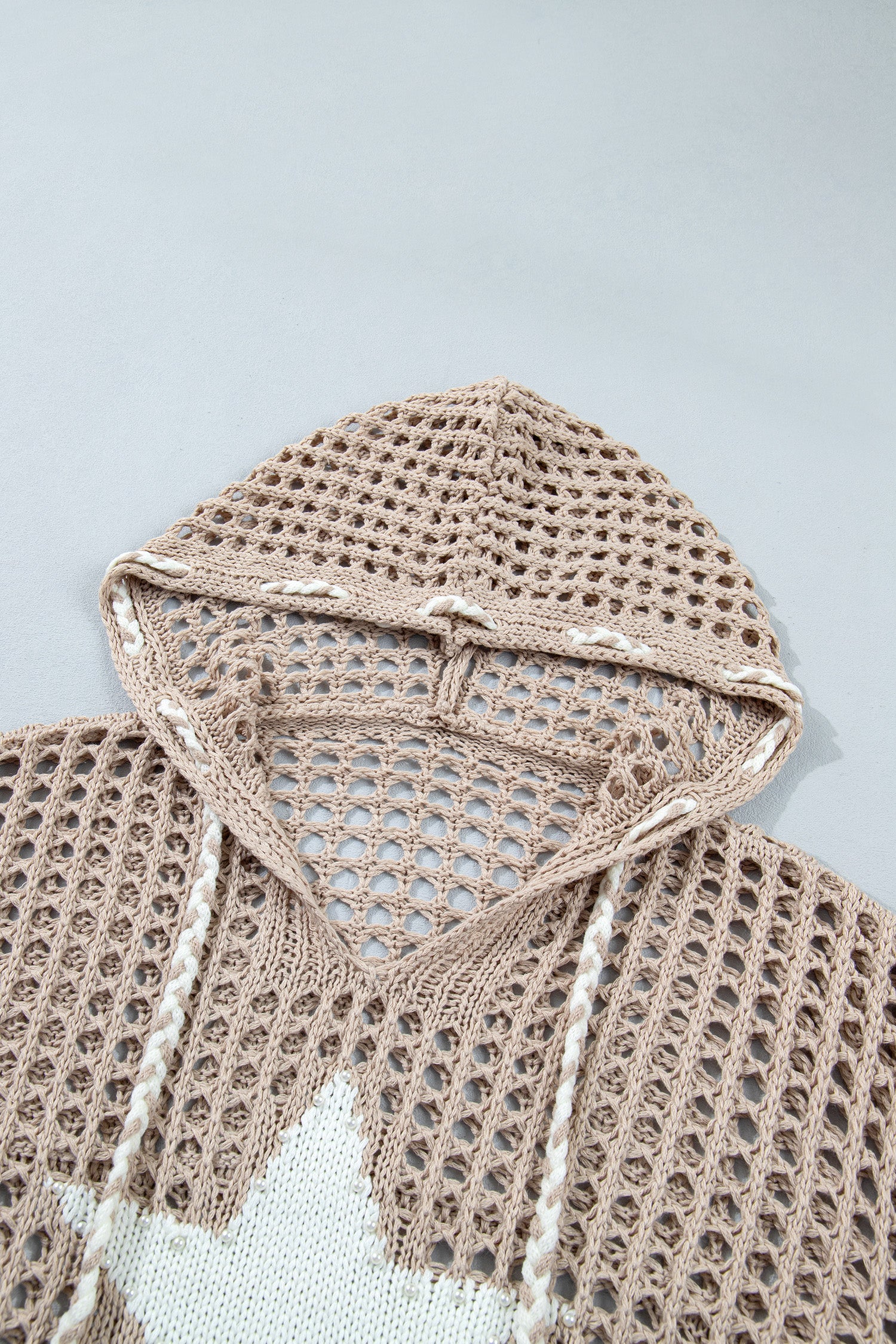 Sage Green Star Pattern Crochet Hooded Drawstring Sweater-TOPS / DRESSES-[Adult]-[Female]-2022 Online Blue Zone Planet