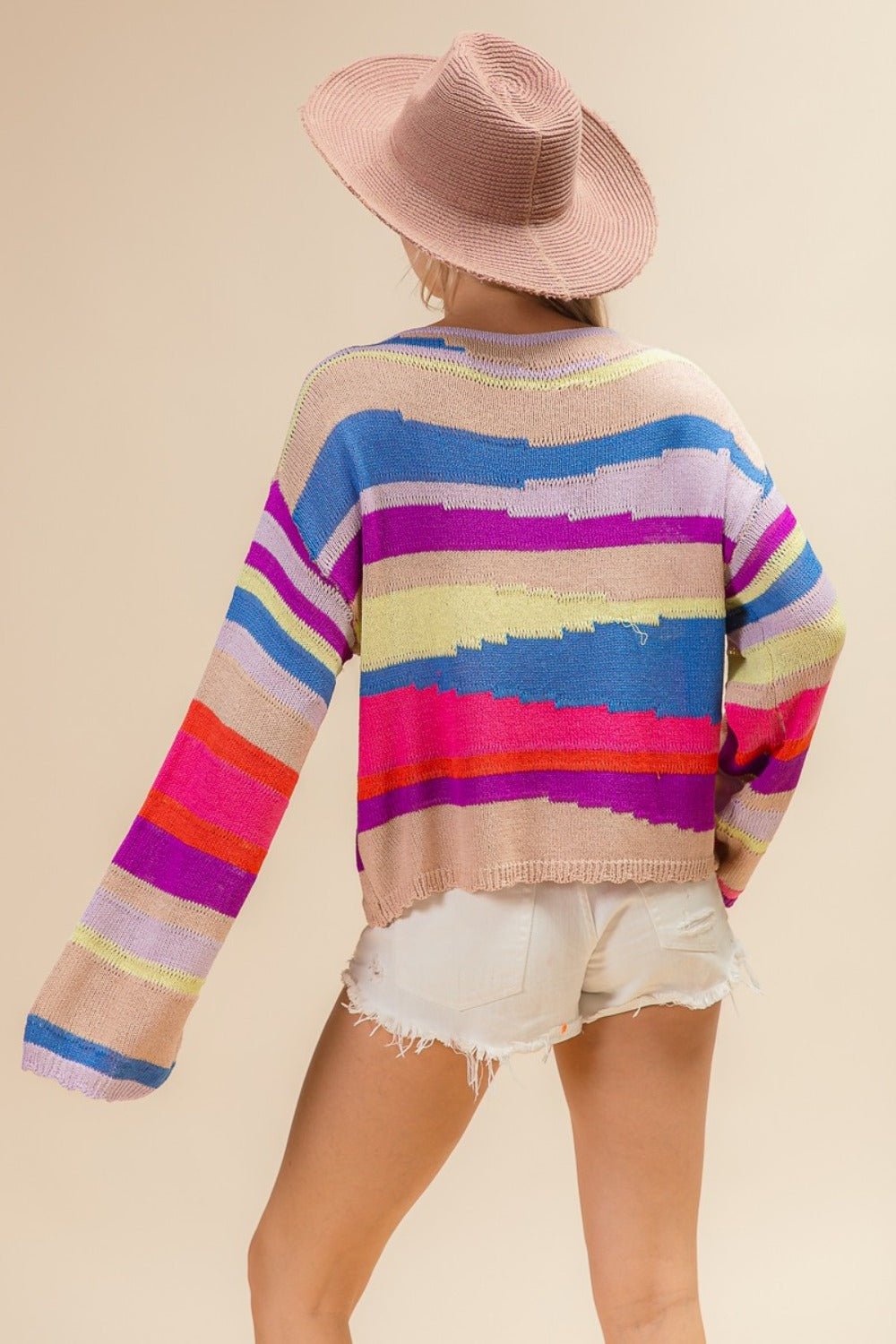 Blue Zone Planet | BiBi Multi Color Geometric Stripe Sweater-TOPS / DRESSES-[Adult]-[Female]-2022 Online Blue Zone Planet