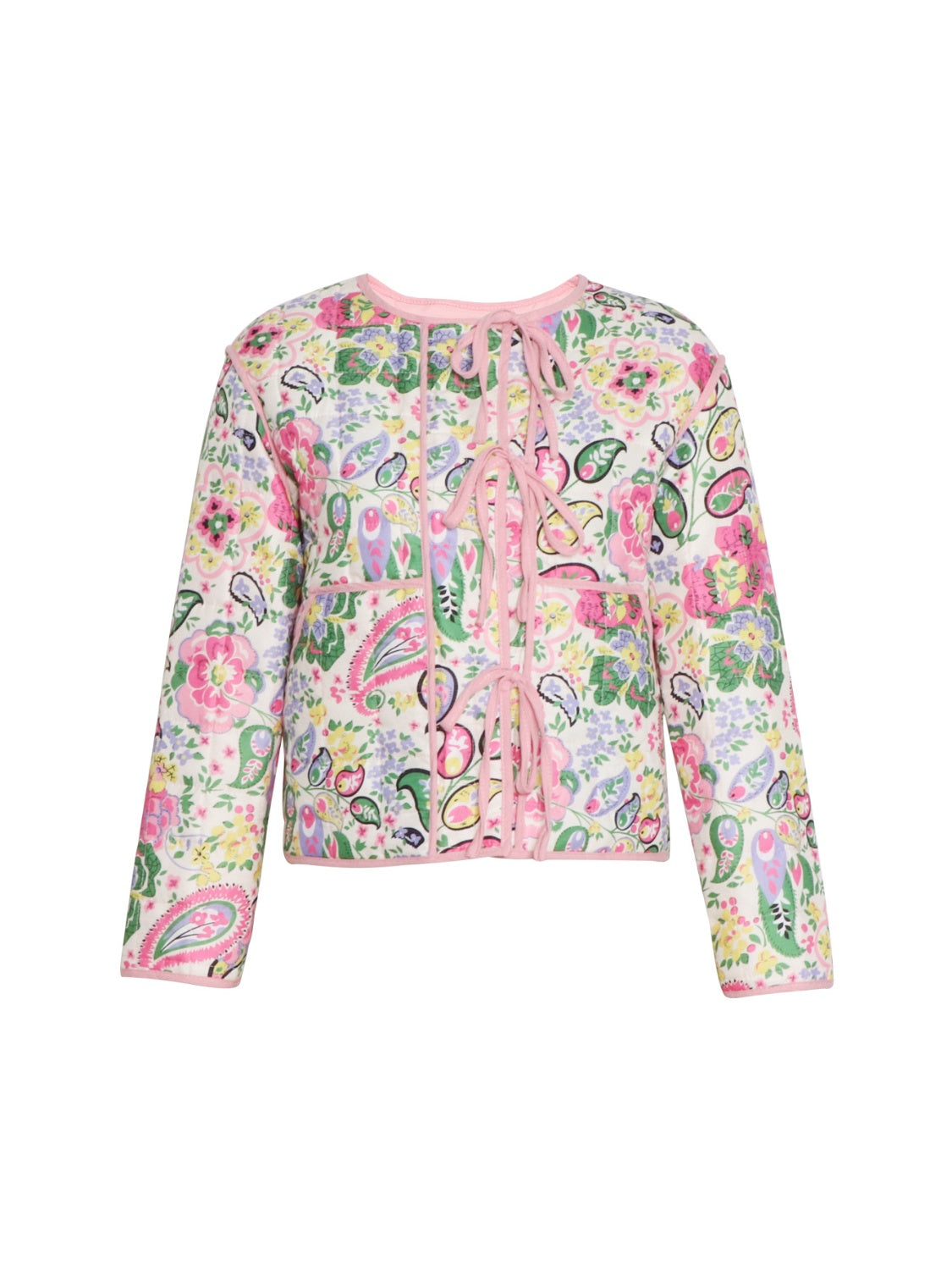 Tina's Tied Floral Long Sleeve Thin Quilted Jacket-TOPS / DRESSES-[Adult]-[Female]-2022 Online Blue Zone Planet