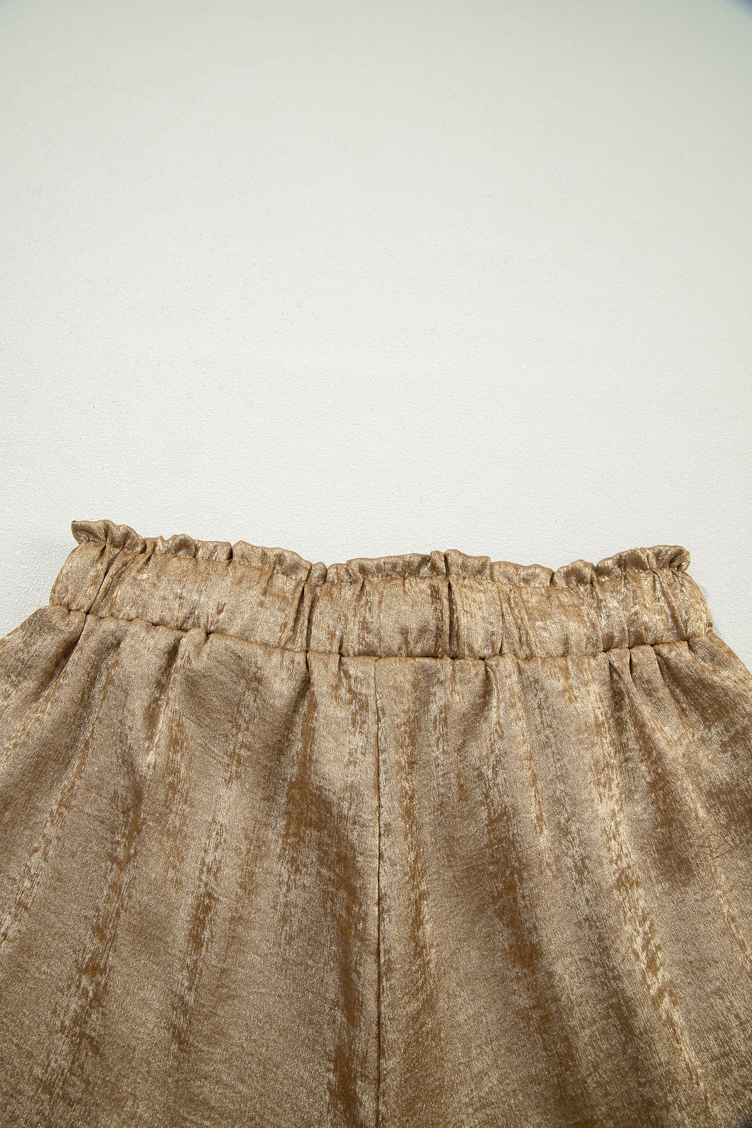 Gold Metallic Luster Tie Elastic Waist Cuffed Hem Shorts-Bottoms/Casual Shorts-[Adult]-[Female]-2022 Online Blue Zone Planet