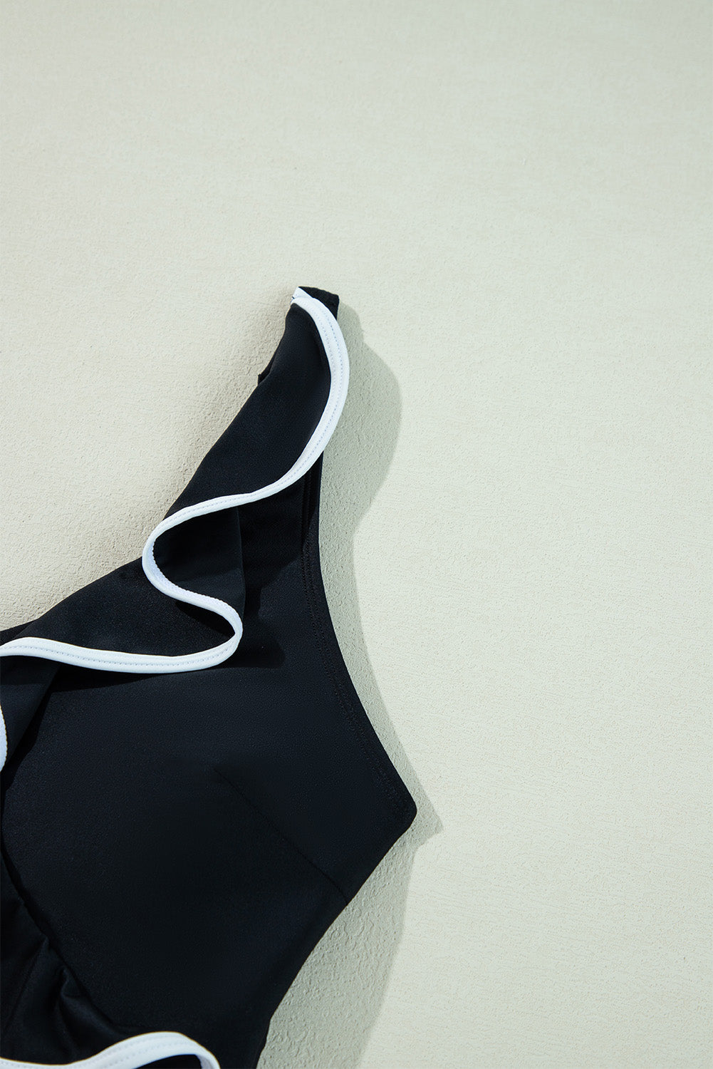 Black Color Contrast Ruffled Wrap V Neck Swimsuit-Swimwear/One Piece Swimsuit-[Adult]-[Female]-2022 Online Blue Zone Planet