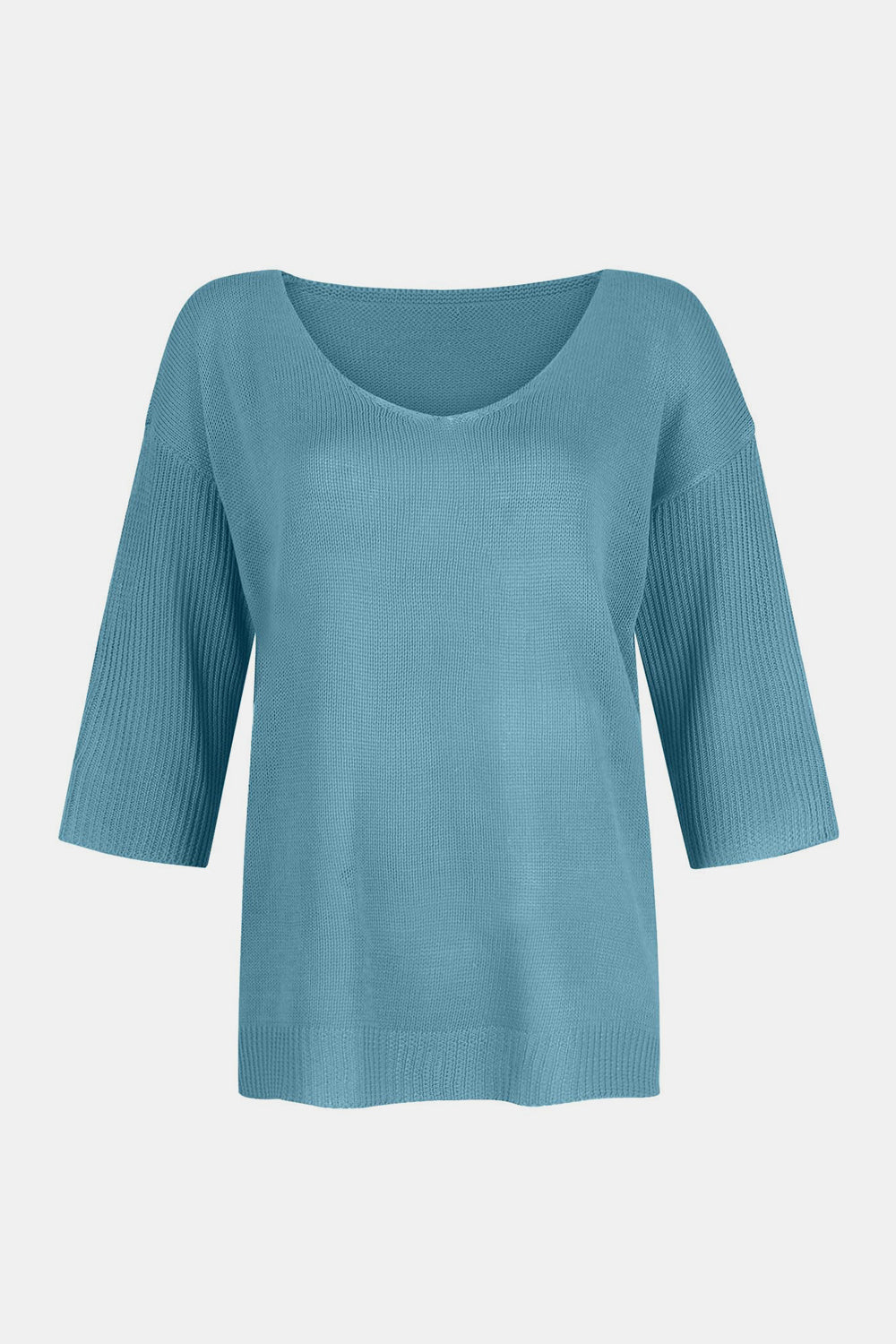 V-Neck Three-Quarter Sleeve Knit Top-TOPS / DRESSES-[Adult]-[Female]-2022 Online Blue Zone Planet