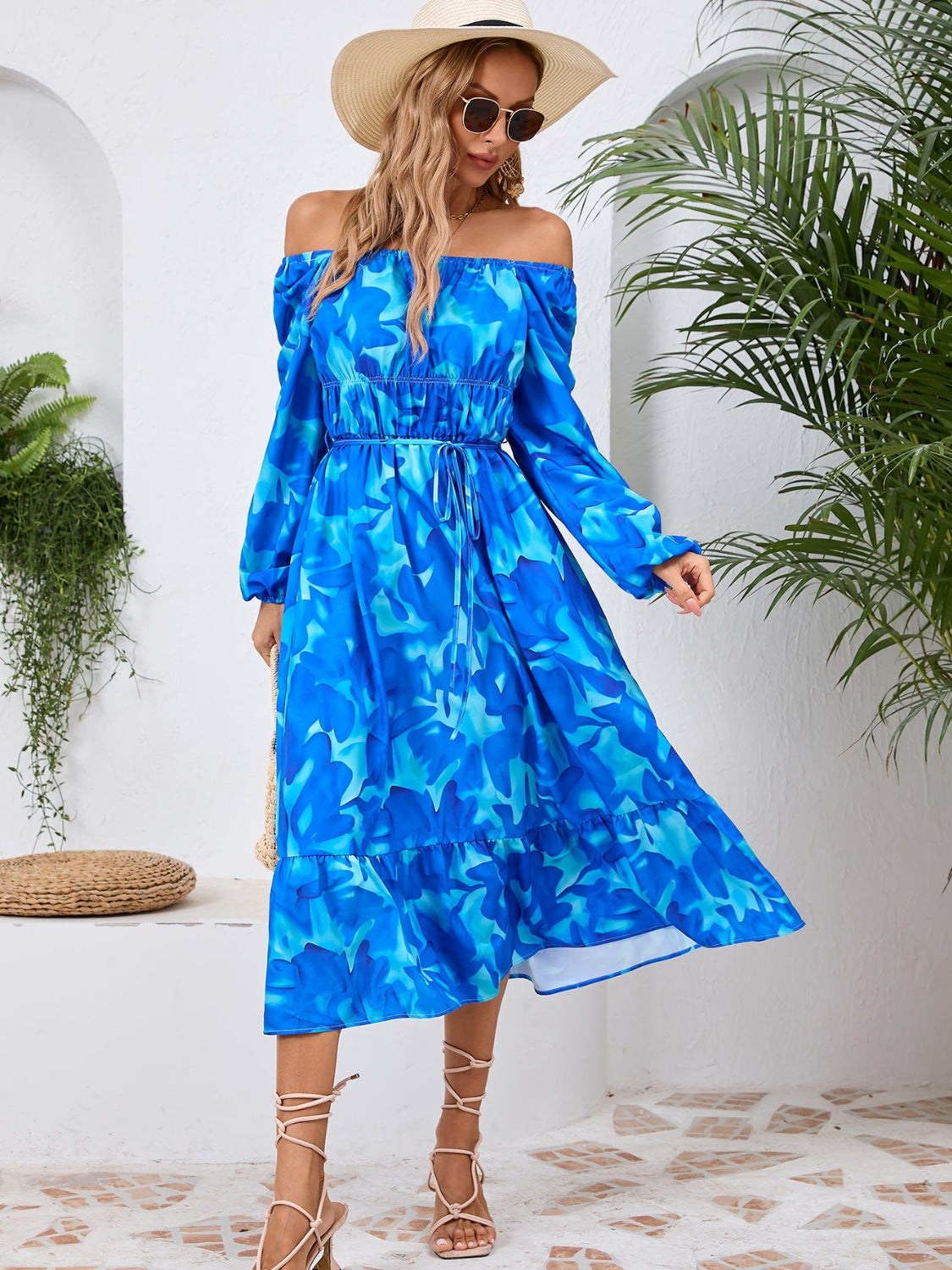 Printed Long Sleeve Midi Dress-TOPS / DRESSES-[Adult]-[Female]-2022 Online Blue Zone Planet