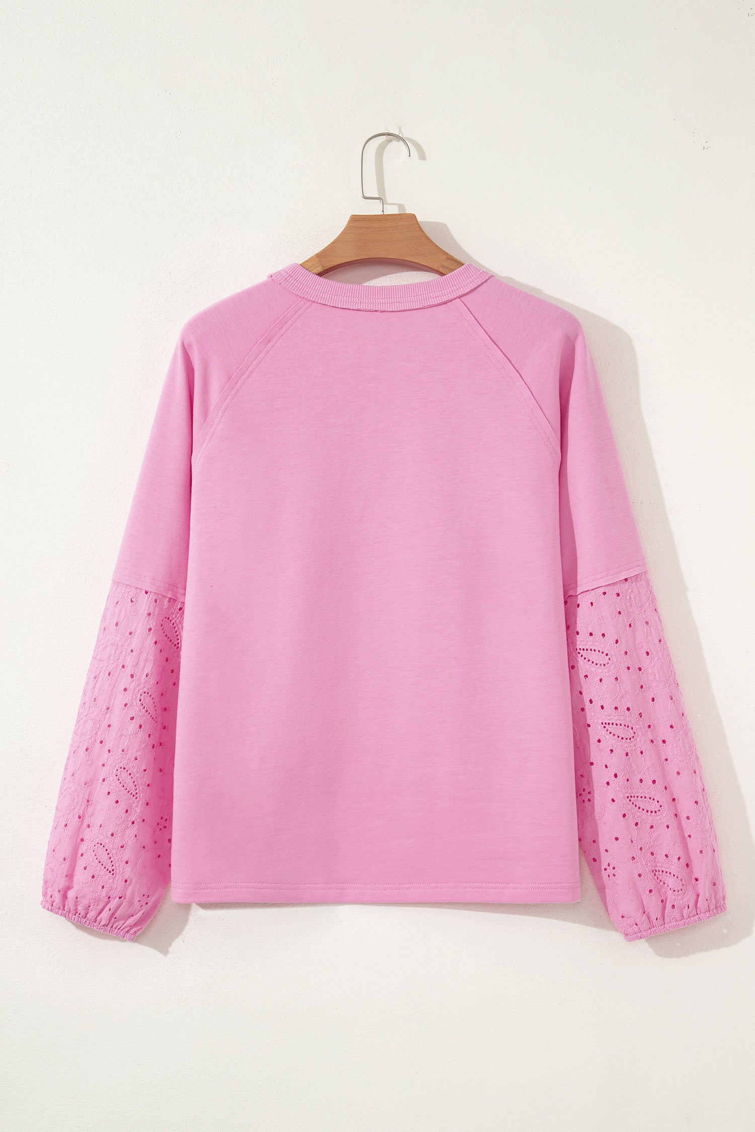 Pink Paisley Broderie Anglaise Valentine Heart Pattern Long Sleeve Patchwork Top-Tops/Long Sleeve Tops-[Adult]-[Female]-2022 Online Blue Zone Planet