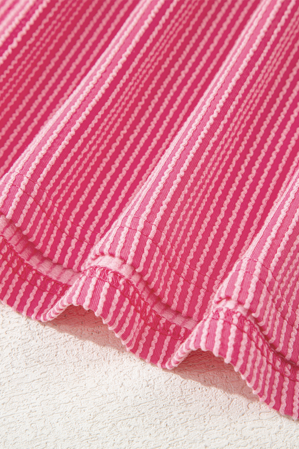 Rose Red Twisted Ribbed Knit V Neck Casual Tee-Tops/Tops & Tees-[Adult]-[Female]-2022 Online Blue Zone Planet