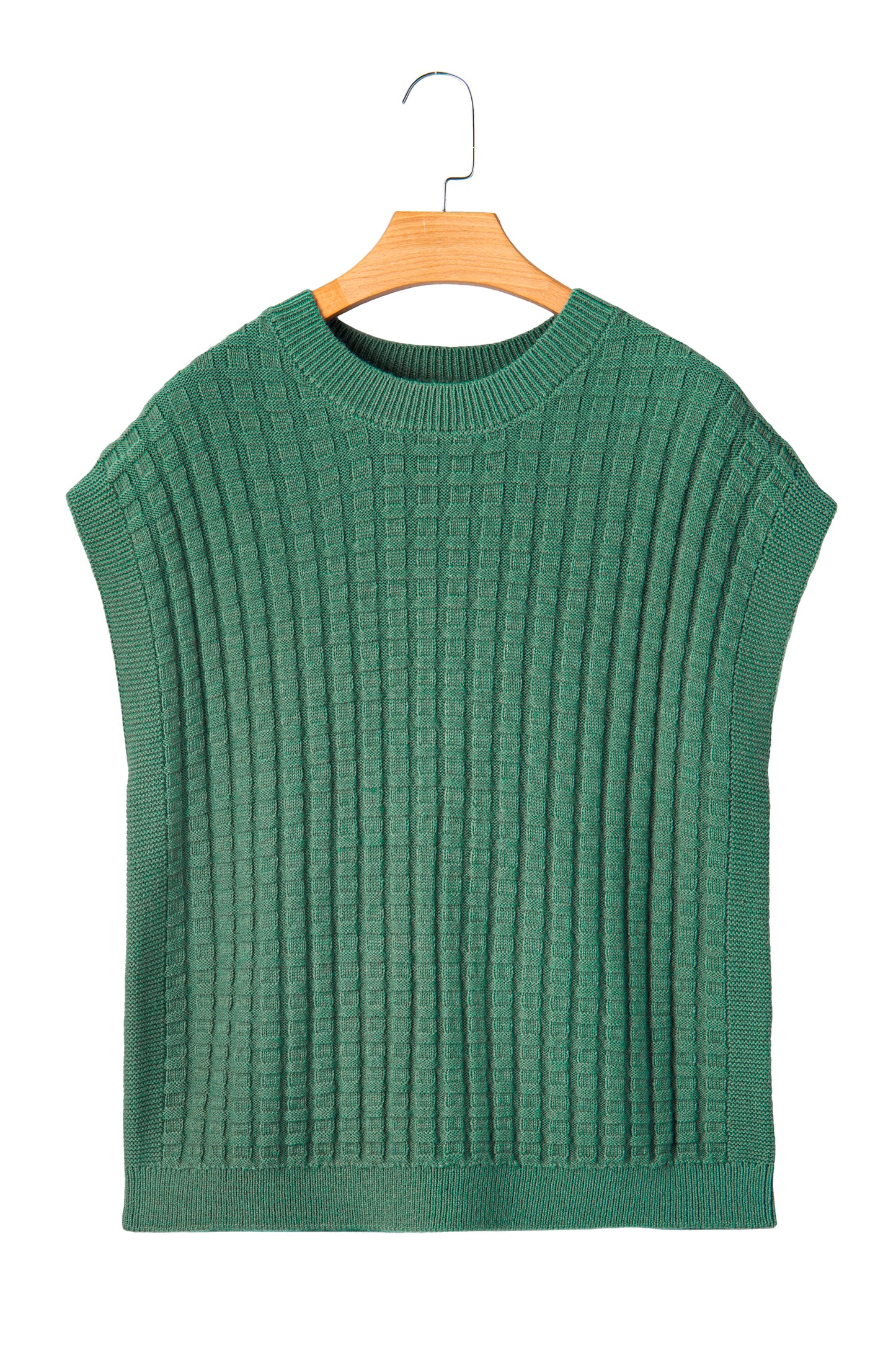 Mist Green Solid Color Round Neck Textured Short Sleeve Sweater-TOPS / DRESSES-[Adult]-[Female]-2022 Online Blue Zone Planet