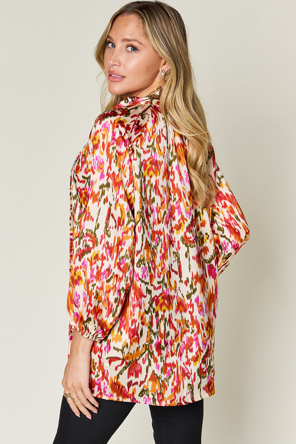 Double Take Full Size Printed Button Up Long Sleeve Shirt-TOPS / DRESSES-[Adult]-[Female]-2022 Online Blue Zone Planet