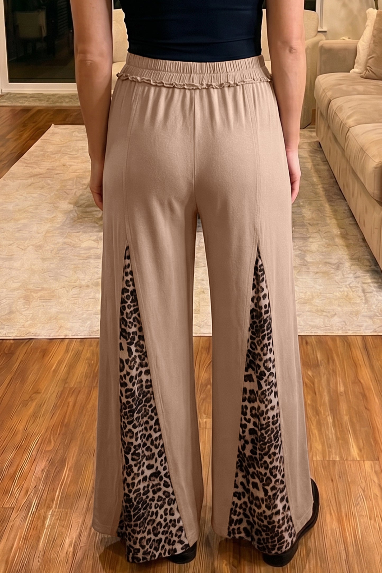 Straw Yellow Mineral Wash Leopard Patchwork Wide Leg Pants-Bottoms/Pants & Culotte-[Adult]-[Female]-2022 Online Blue Zone Planet