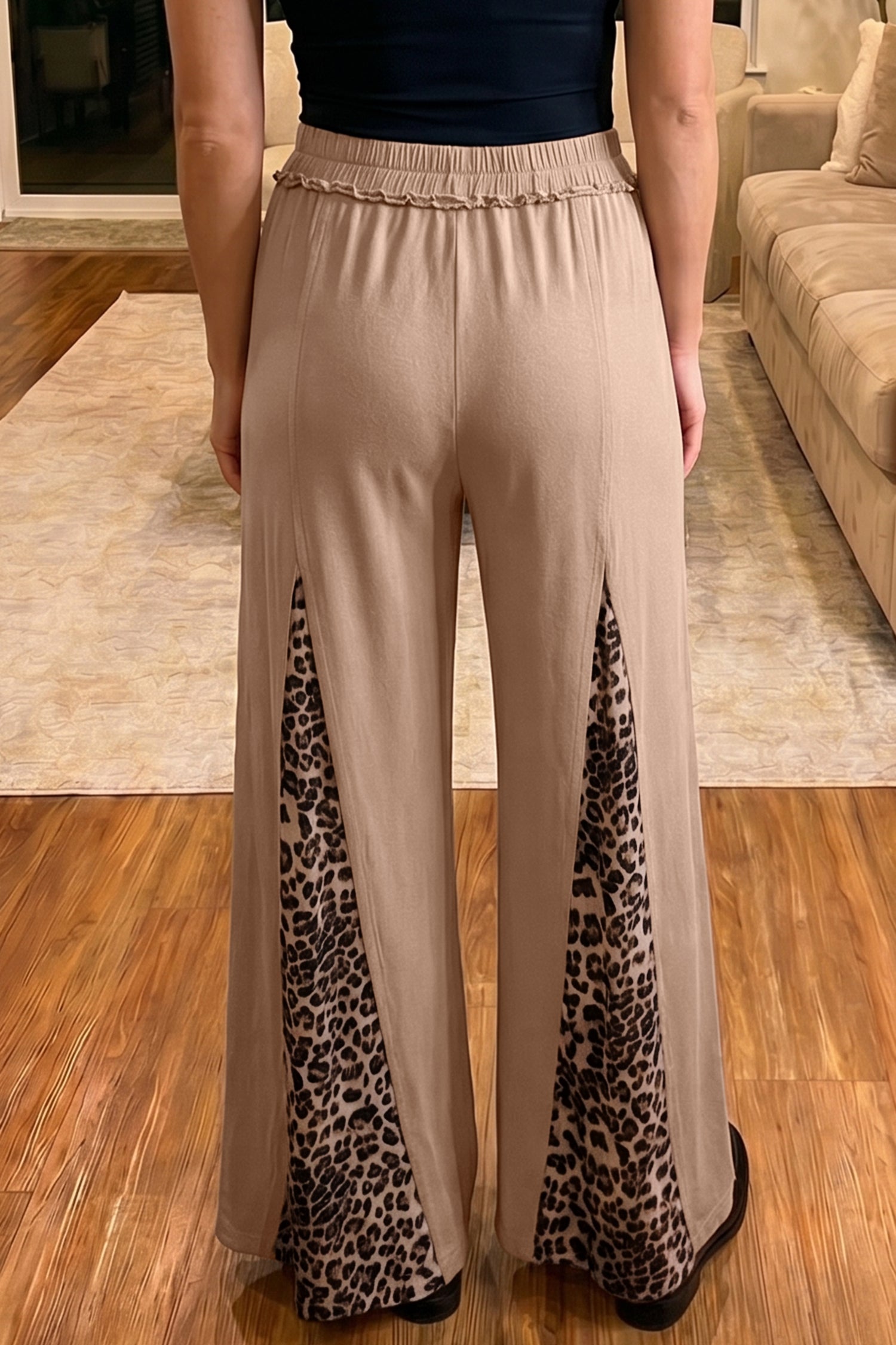 Straw Yellow Mineral Wash Leopard Patchwork Wide Leg Pants-Bottoms/Pants & Culotte-[Adult]-[Female]-2022 Online Blue Zone Planet