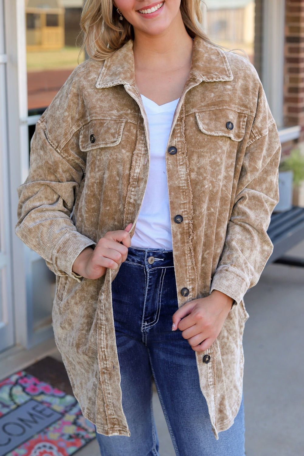Khaki Vintage Distressed Mineral Wash Oversized Shacket-Sale (50% OFF)/30% OFF-[Adult]-[Female]-2022 Online Blue Zone Planet