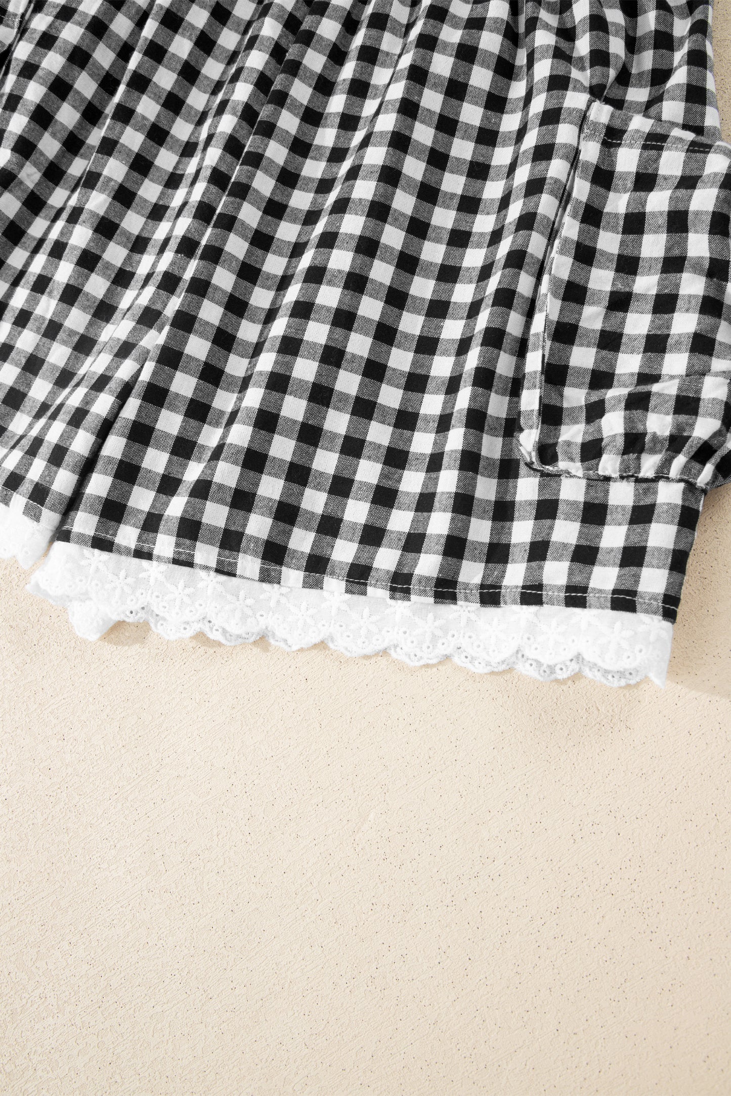 Black Gingham Lace Trim Shorts With Pouch Pockets-Bottoms/Casual Shorts-[Adult]-[Female]-2022 Online Blue Zone Planet
