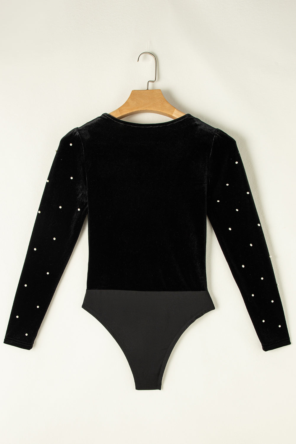 Pearl Detail Velvet V-Neck Long Sleeve Bodysuit-TOPS / DRESSES-[Adult]-[Female]-2022 Online Blue Zone Planet