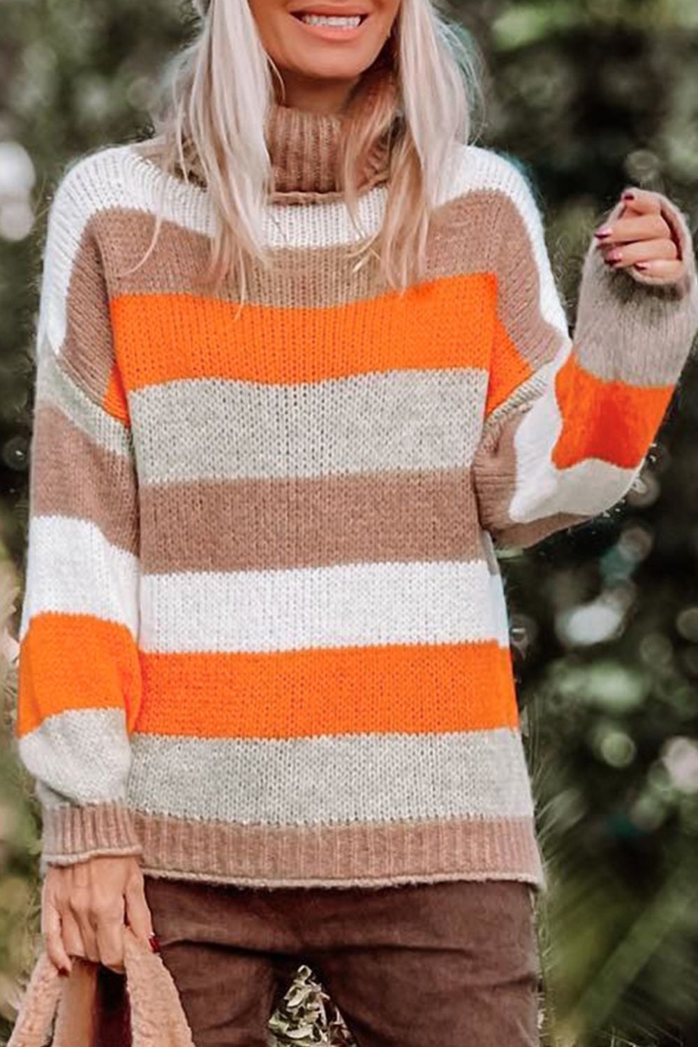 Blue Zone Planet | Color Block Drop Shoulder Turtleneck Sweater-TOPS / DRESSES-[Adult]-[Female]-Stripe-S-2022 Online Blue Zone Planet