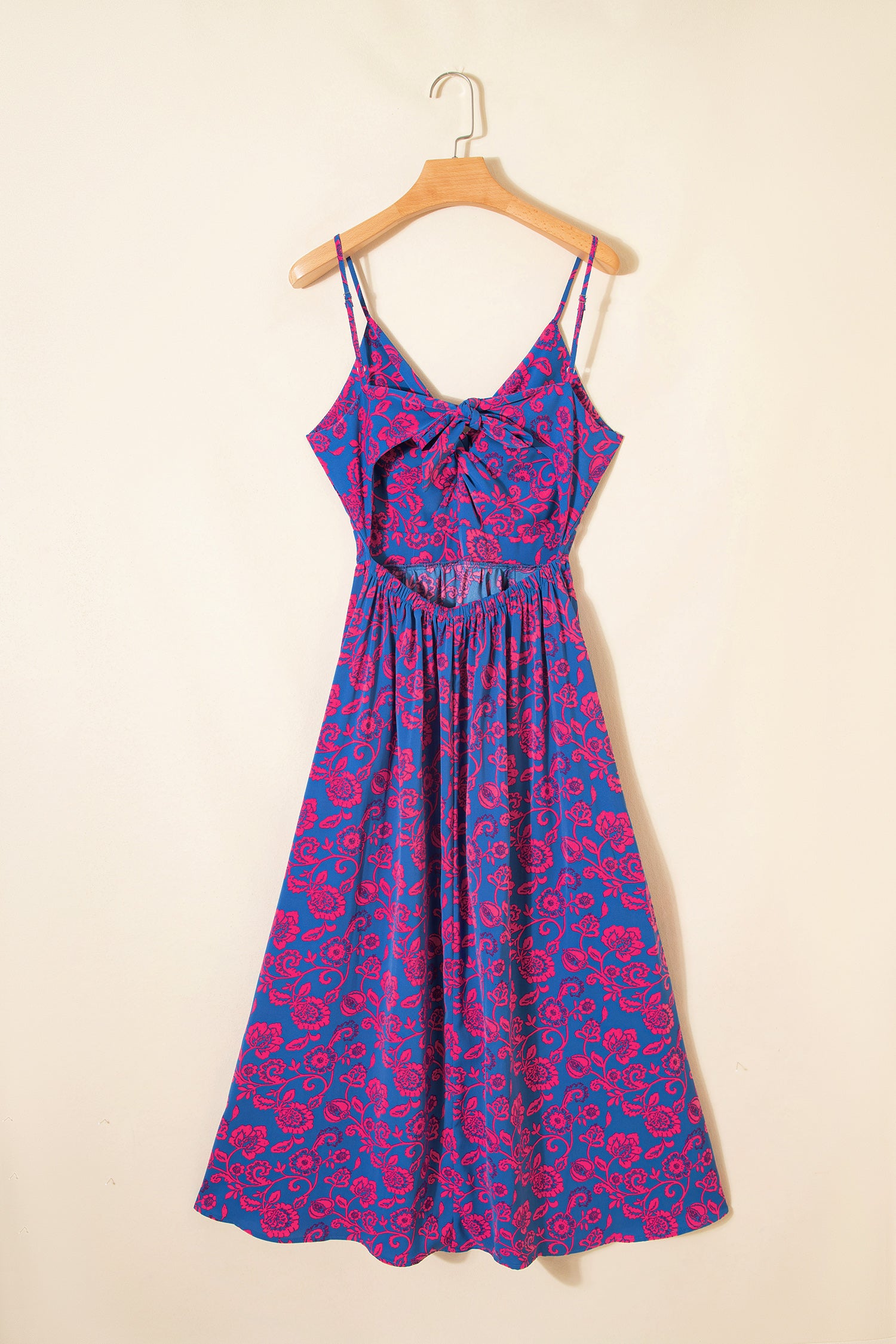 Blue Floral Print Twisted V Neck Tied Backless Maxi Dress-TOPS / DRESSES-[Adult]-[Female]-2022 Online Blue Zone Planet