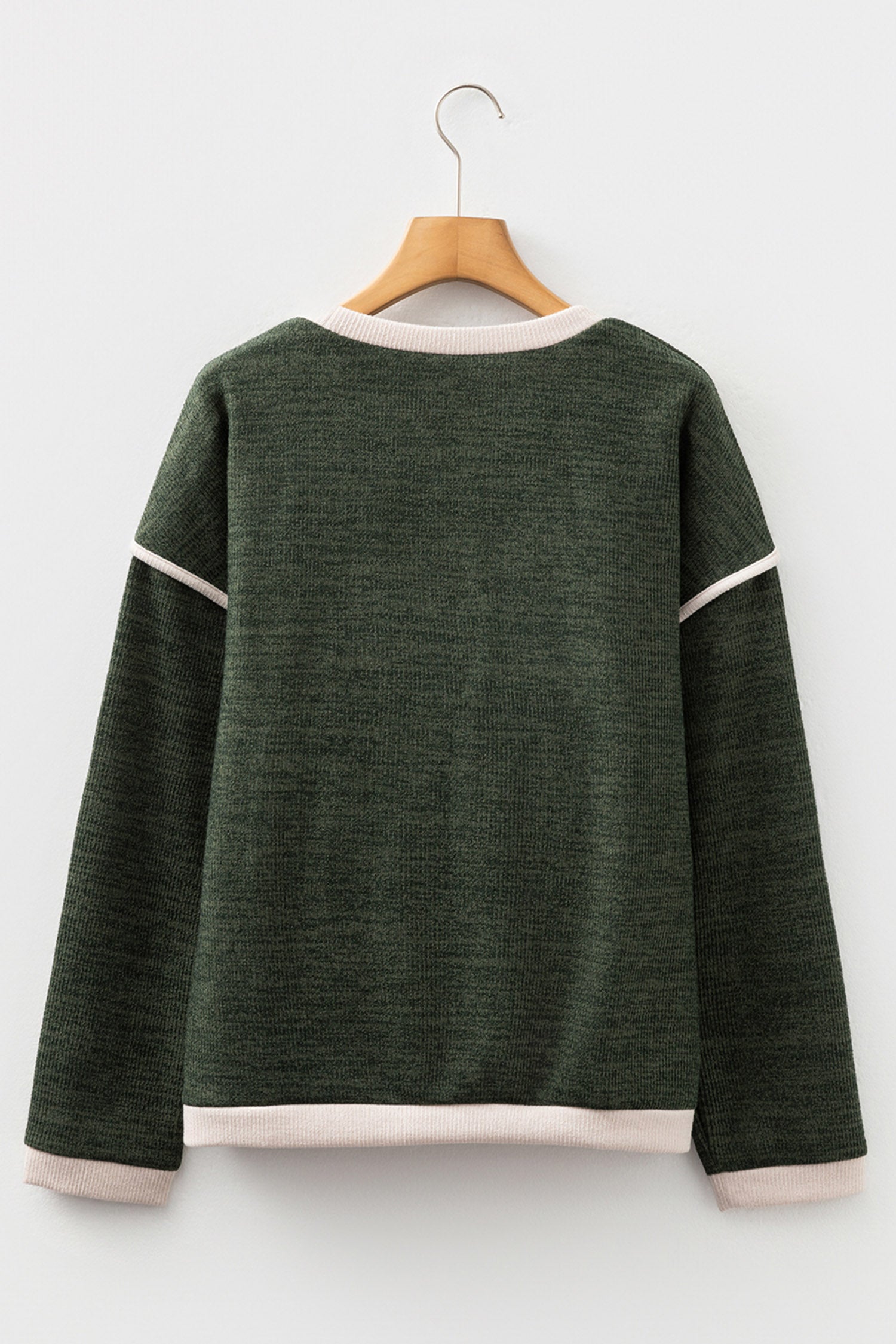 Four Leaf Clover Mallard Duck Graphic Contrast Trim Patchwork Casual Knit Top-Graphic/Graphic Long Sleeve Tees-[Adult]-[Female]-2022 Online Blue Zone Planet