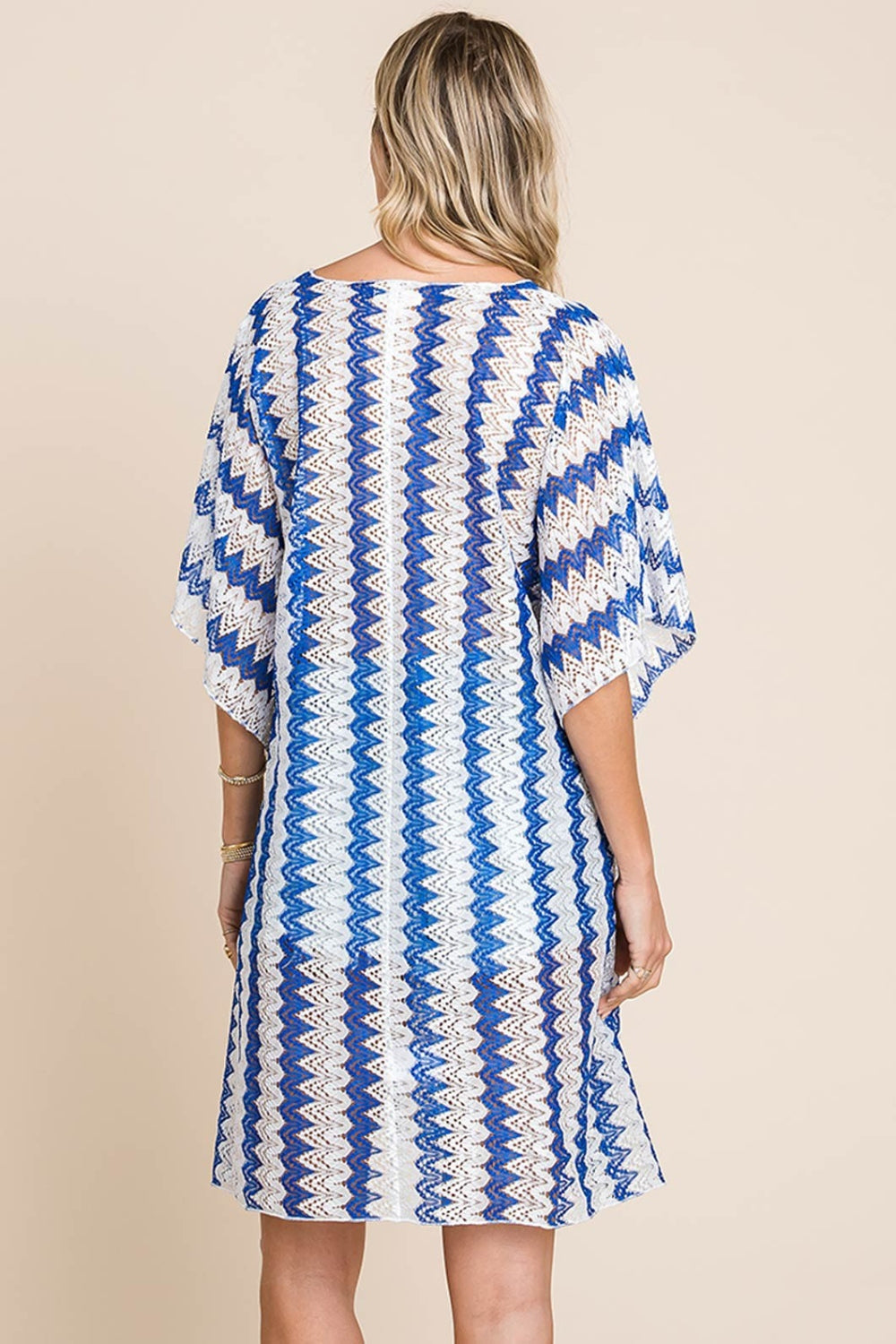 Cotton Bleu by Nu Lab Tied Striped Plunge Half Sleeve Cover-Up-TOPS / DRESSES-[Adult]-[Female]-2022 Online Blue Zone Planet