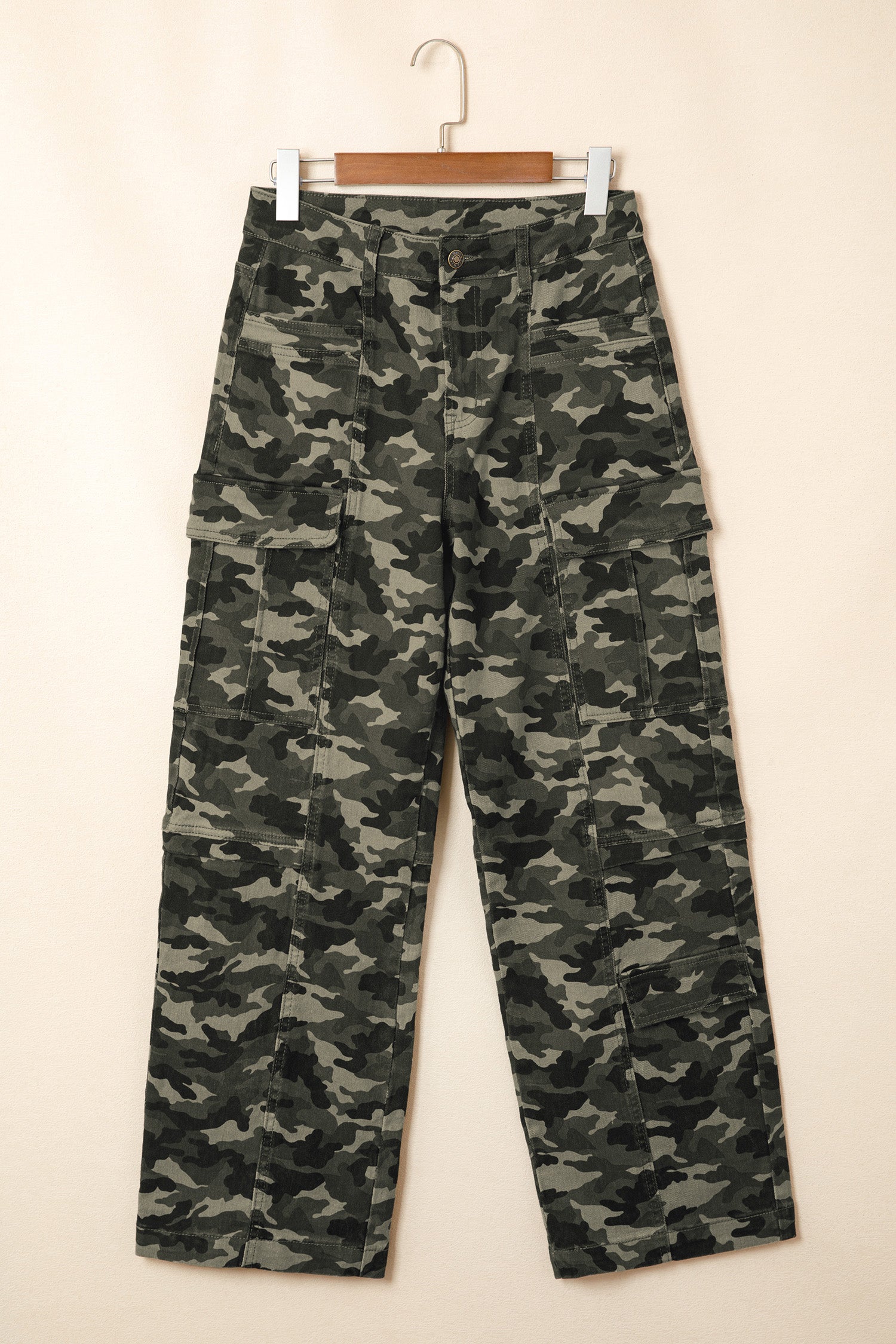 Green Camouflage Print Multi Pocketed Womens Denim Pants-Bottoms/Pants & Culotte-[Adult]-[Female]-2022 Online Blue Zone Planet