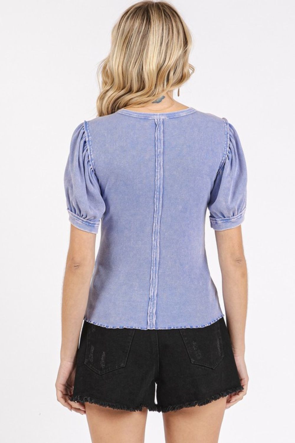 Mittoshop Mineral Wash Puff Sleeve Rib Knit T-Shirt-TOPS / DRESSES-[Adult]-[Female]-2022 Online Blue Zone Planet