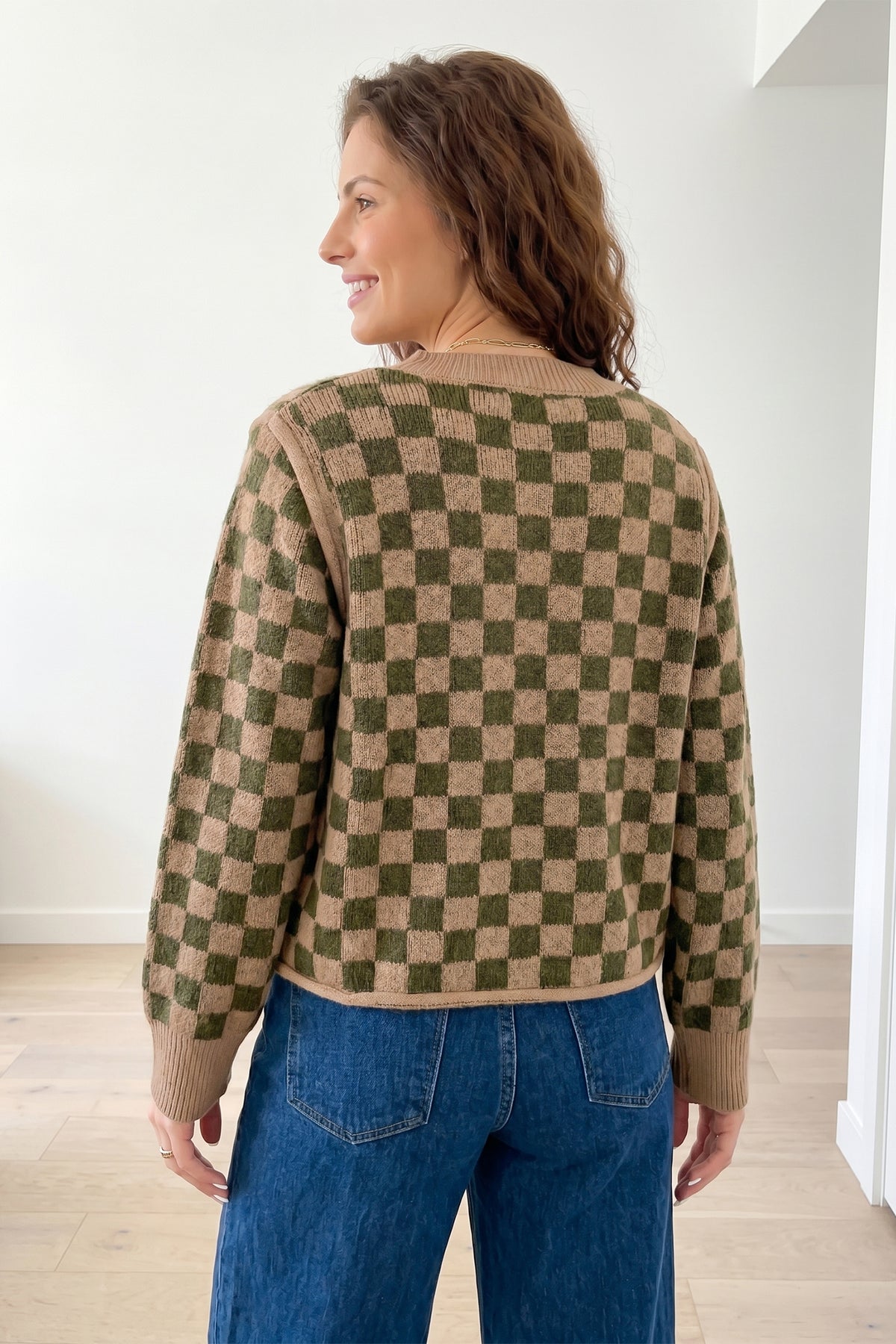 Multicolour Drop Shoulder Plaid Knit Long Sleeve Sweater-Sweaters & Cardigans/Sweaters-[Adult]-[Female]-2022 Online Blue Zone Planet