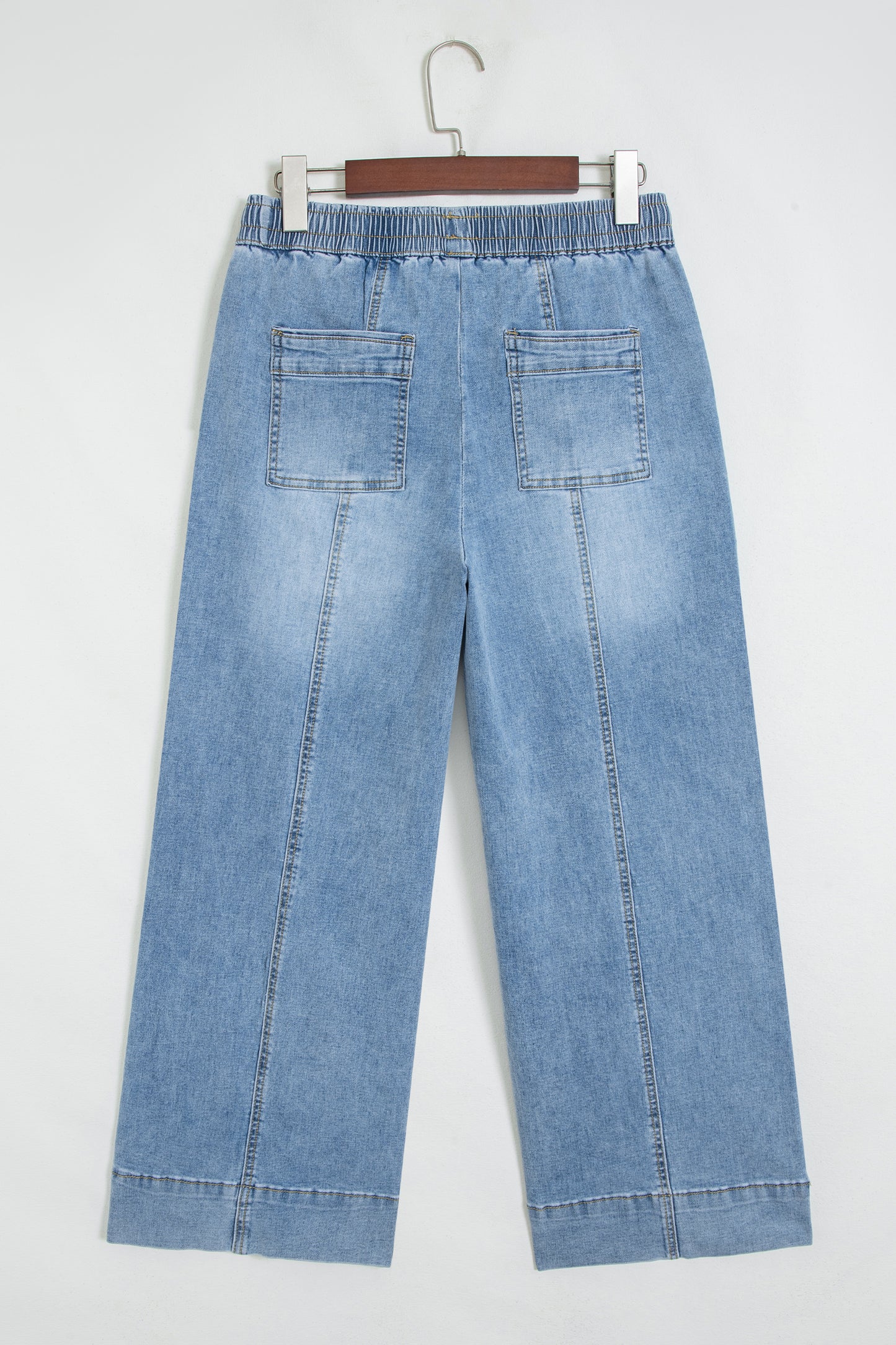 Beau Blue Drawstring Waist Wide Leg Ankle Length Jeans-Bottoms/Jeans-[Adult]-[Female]-2022 Online Blue Zone Planet