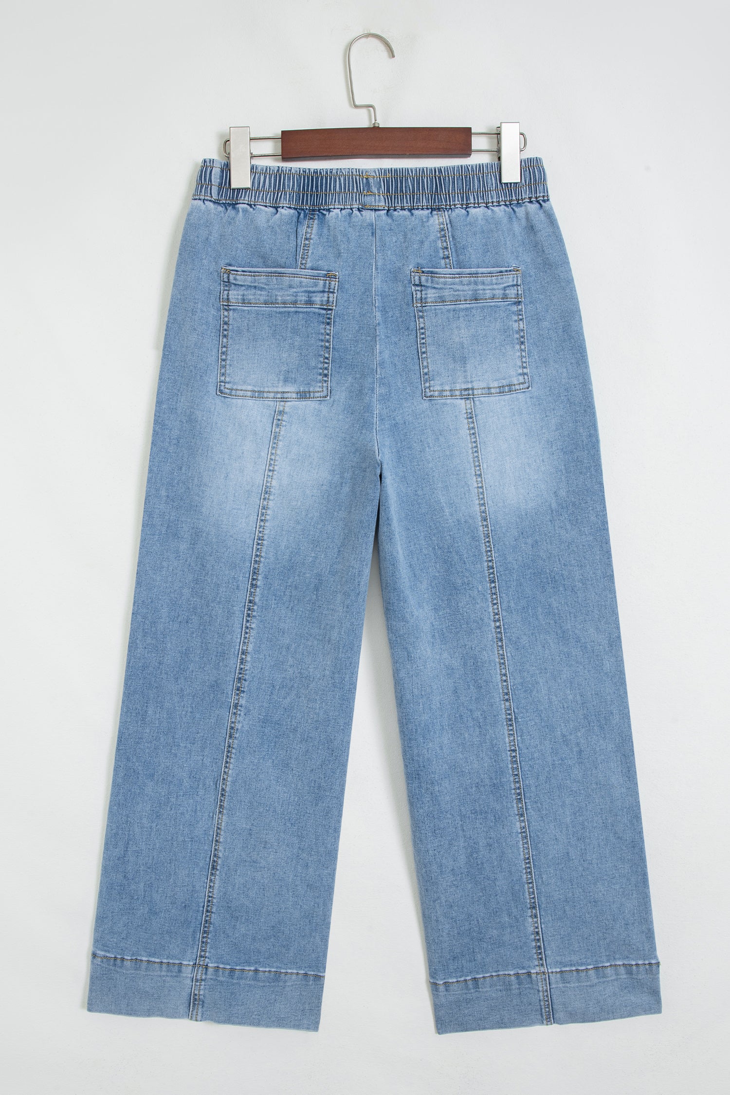 Beau Blue Drawstring Waist Wide Leg Ankle Length Jeans-Bottoms/Jeans-[Adult]-[Female]-2022 Online Blue Zone Planet