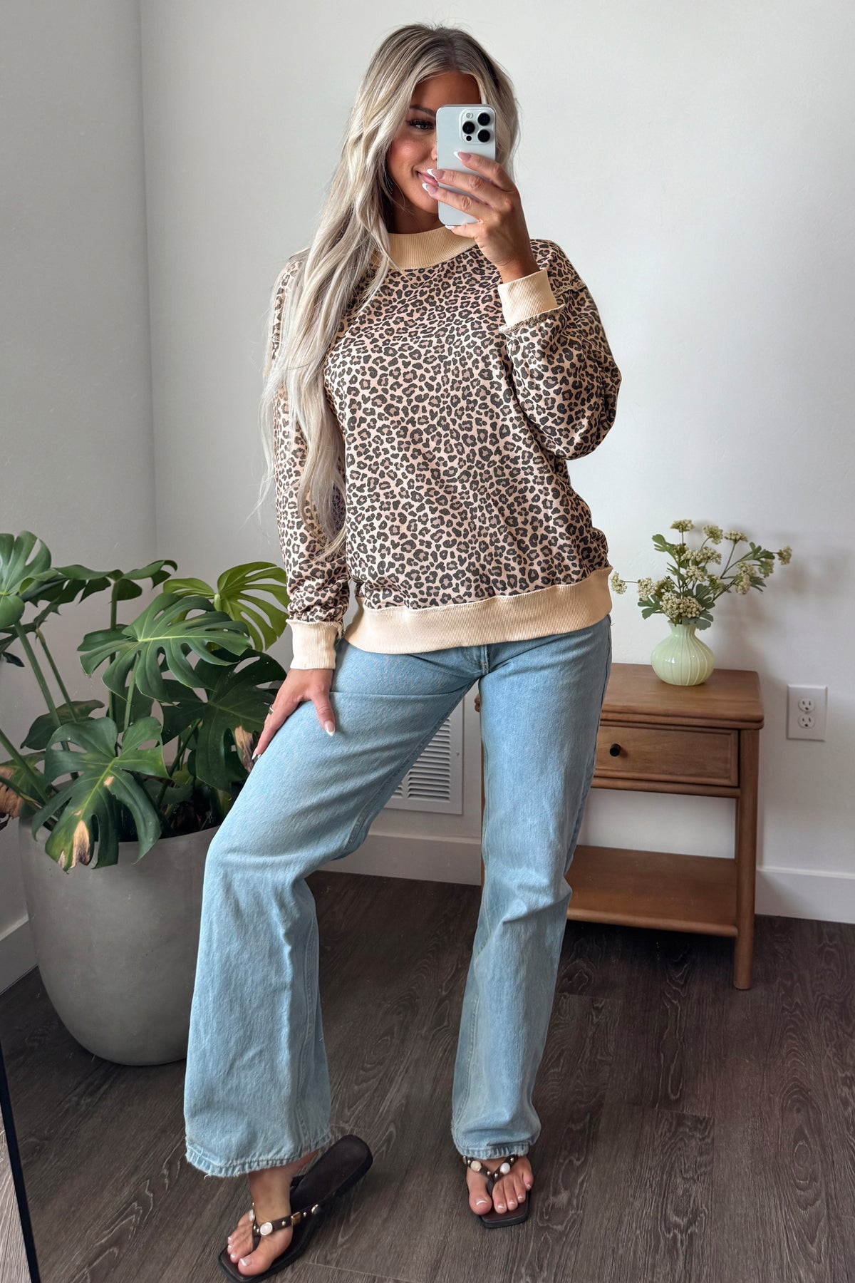 Multicolour Leopard Print High Neck Long Sleeve Ribbed Cuffs Hem Sweatshirt-Tops/Sweatshirts & Hoodies-[Adult]-[Female]-2022 Online Blue Zone Planet