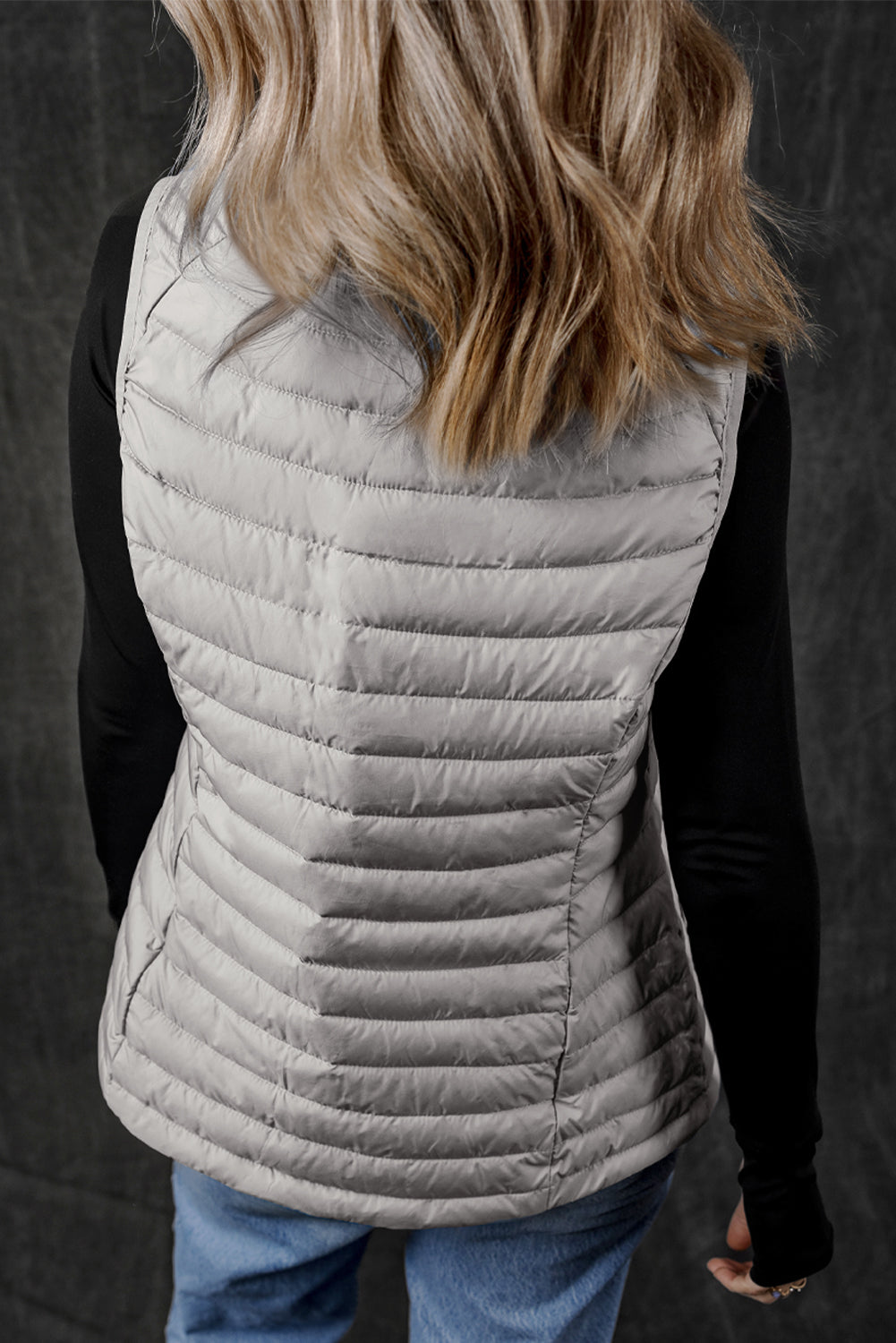 Blue Zone Planet | Silvery Plush Collared Quilted Zipped Puffer Vest-Outerwear/Vests-[Adult]-[Female]-2022 Online Blue Zone Planet