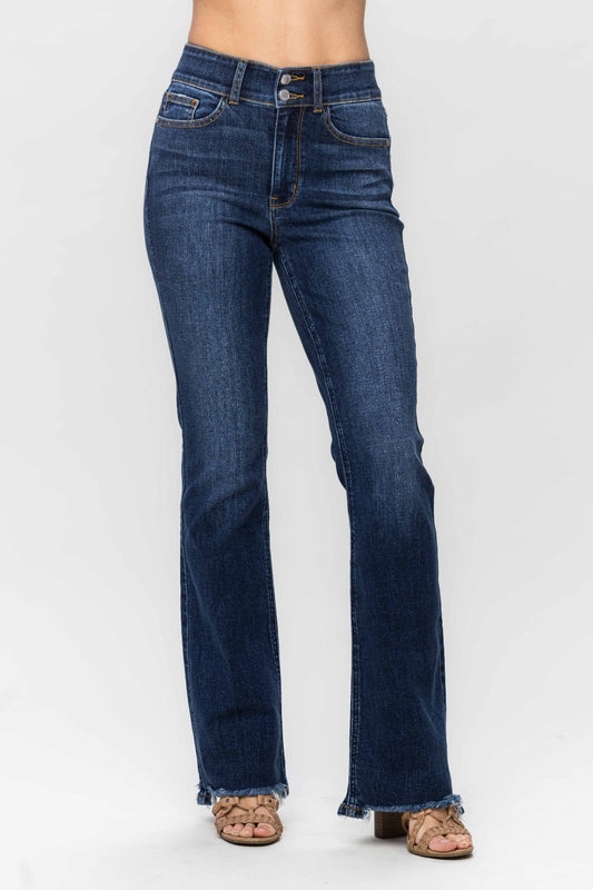 Judy Blue Full Size Frayed Hem Bootcut Jeans-BOTTOMS SIZES SMALL MEDIUM LARGE-[Adult]-[Female]-Dark-3/26-2022 Online Blue Zone Planet