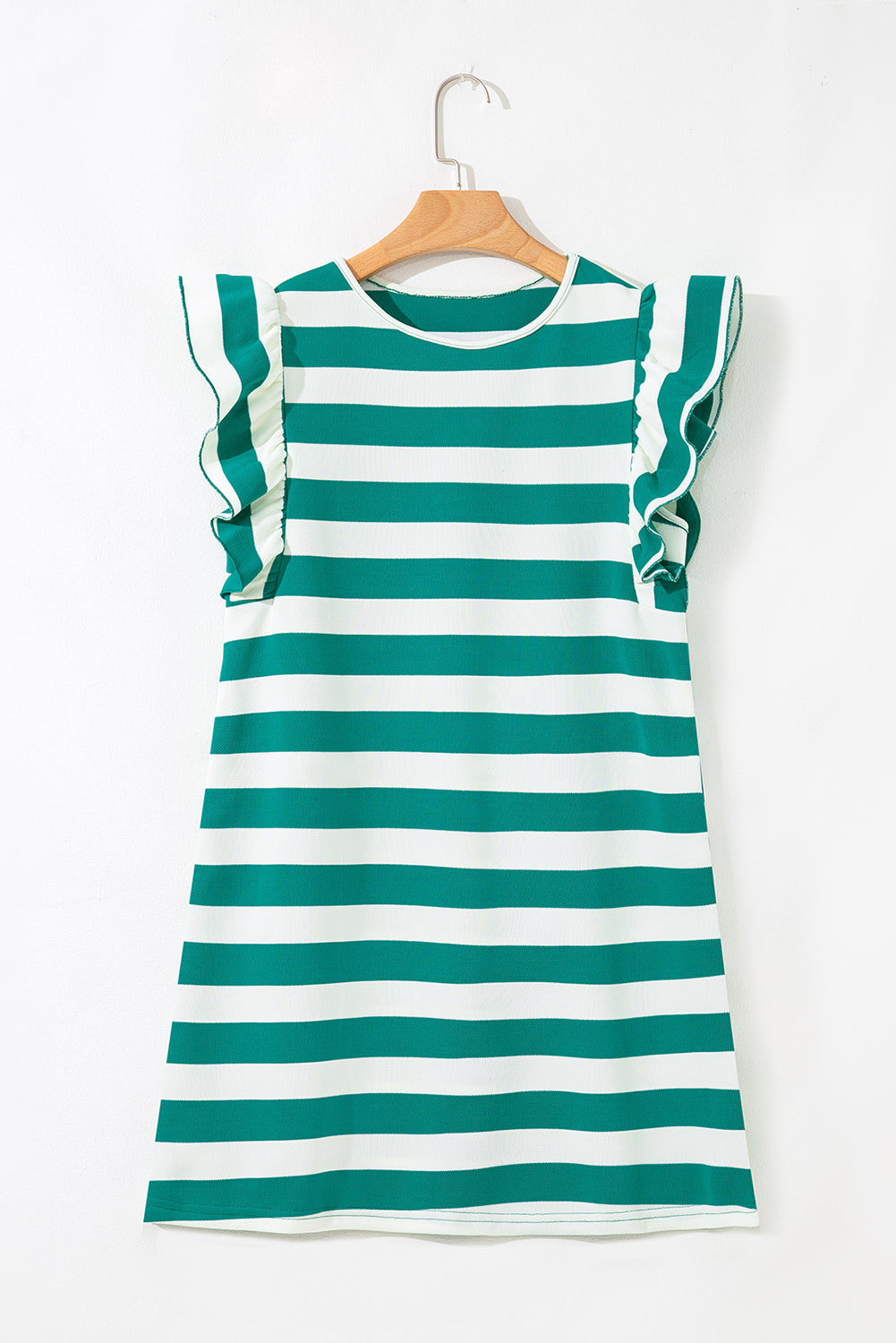 Green Stripe Flutter Sleeve Round Neck Shift Dress-TOPS / DRESSES-[Adult]-[Female]-2022 Online Blue Zone Planet