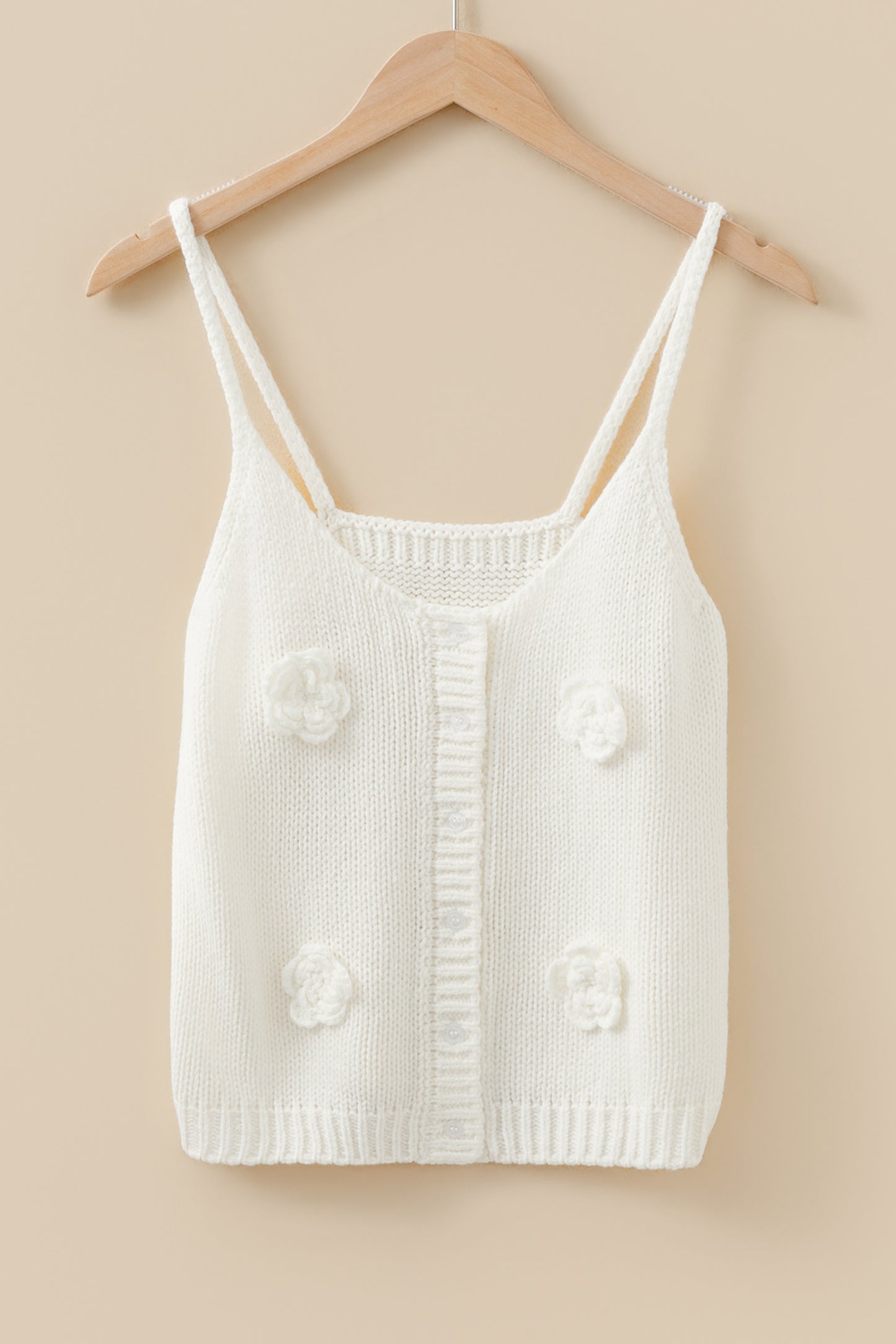 White 3d Flower Spaghetti Straps Sweater Vest-TOPS / DRESSES-[Adult]-[Female]-2022 Online Blue Zone Planet