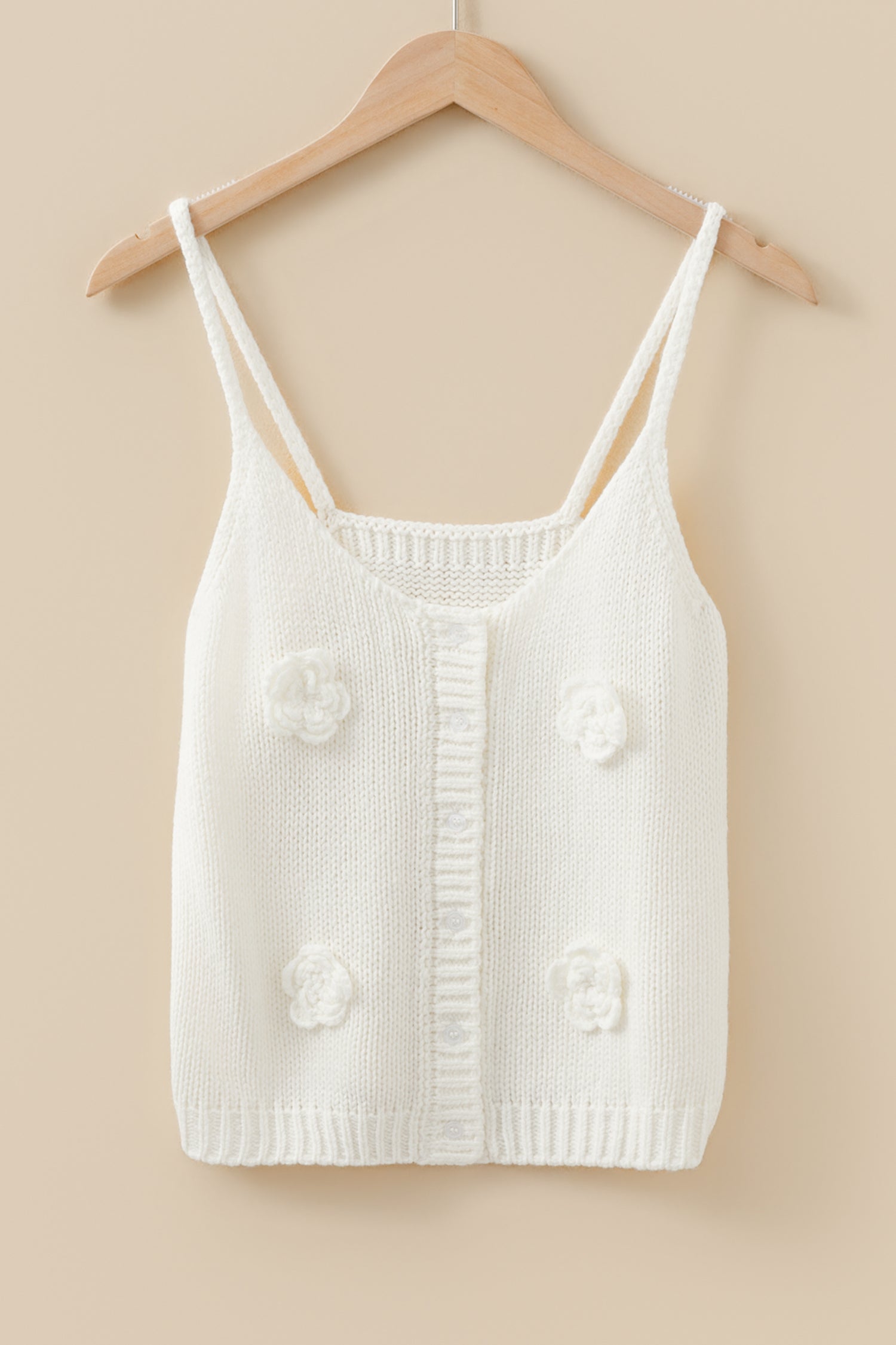 White 3d Flower Spaghetti Straps Sweater Vest-TOPS / DRESSES-[Adult]-[Female]-2022 Online Blue Zone Planet