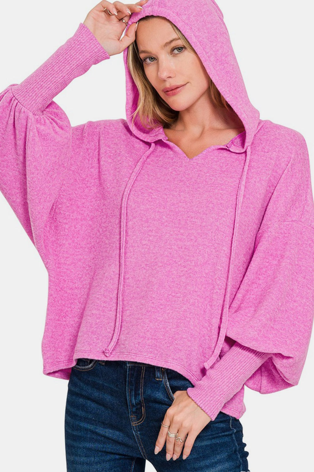 Zenana Brushed Hacci Drop Shoulder Cropped Hoodie-TOPS / DRESSES-[Adult]-[Female]-Bright Mauve-S/M-2022 Online Blue Zone Planet