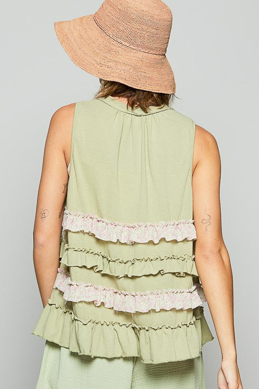 POL Ruffled Open Front Sleeveless Cardigan-TOPS / DRESSES-[Adult]-[Female]-2022 Online Blue Zone Planet