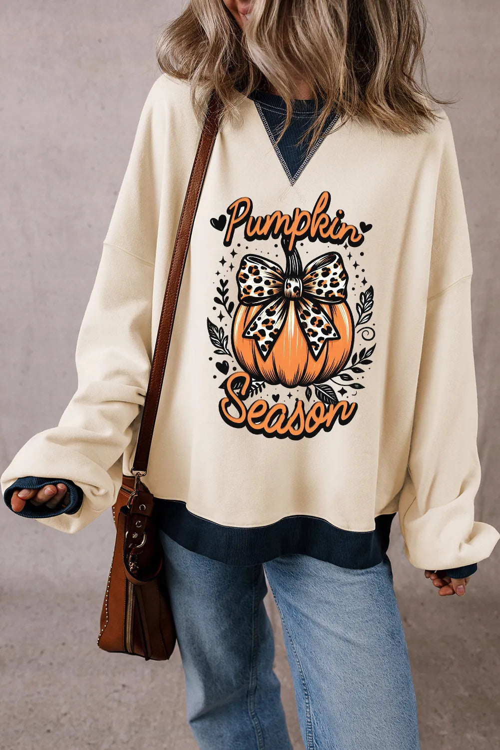 Pumpkin Graphic Long Sleeve Sweatshirt-TOPS / DRESSES-[Adult]-[Female]-Cream-S-2022 Online Blue Zone Planet