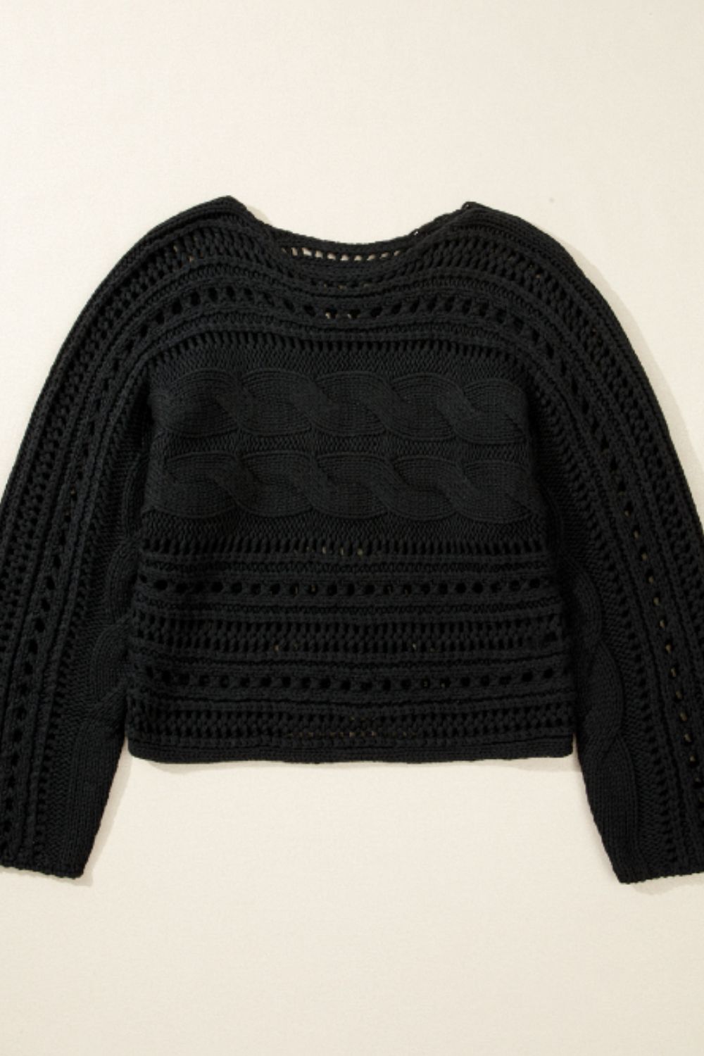 Openwork Cable Knit Long Sleeve Sweater-TOPS / DRESSES-[Adult]-[Female]-2022 Online Blue Zone Planet