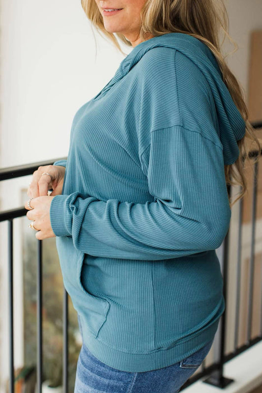 Lapis Ribbed Drop Shoulder Long Sleeve Plus Size Blouse-Tops / Dresses-[Adult]-[Female]-2022 Online Blue Zone Planet