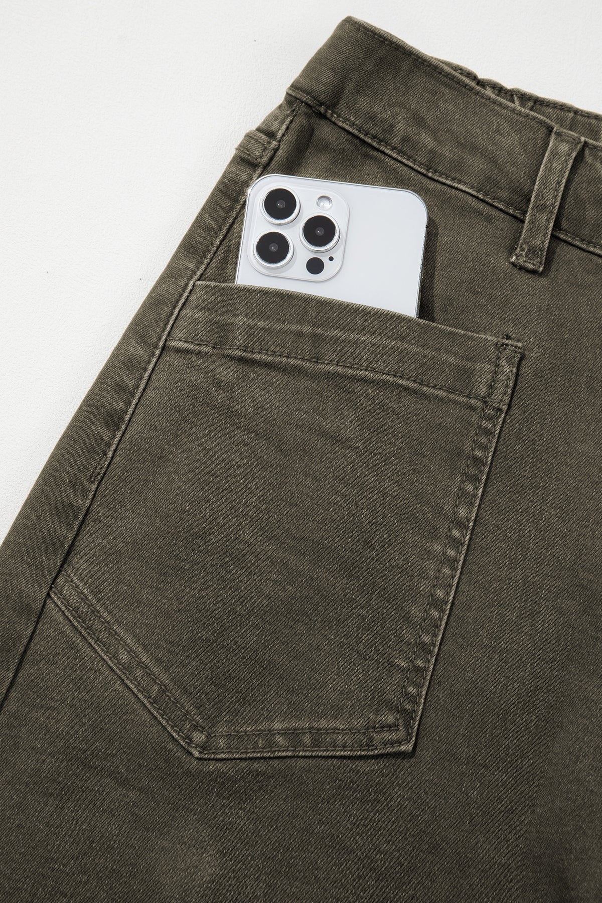 Four Leaf Clover Solid Color Square Patch Pocket Ankle-length Barrel Jeans-Bottoms/Jeans-[Adult]-[Female]-2022 Online Blue Zone Planet