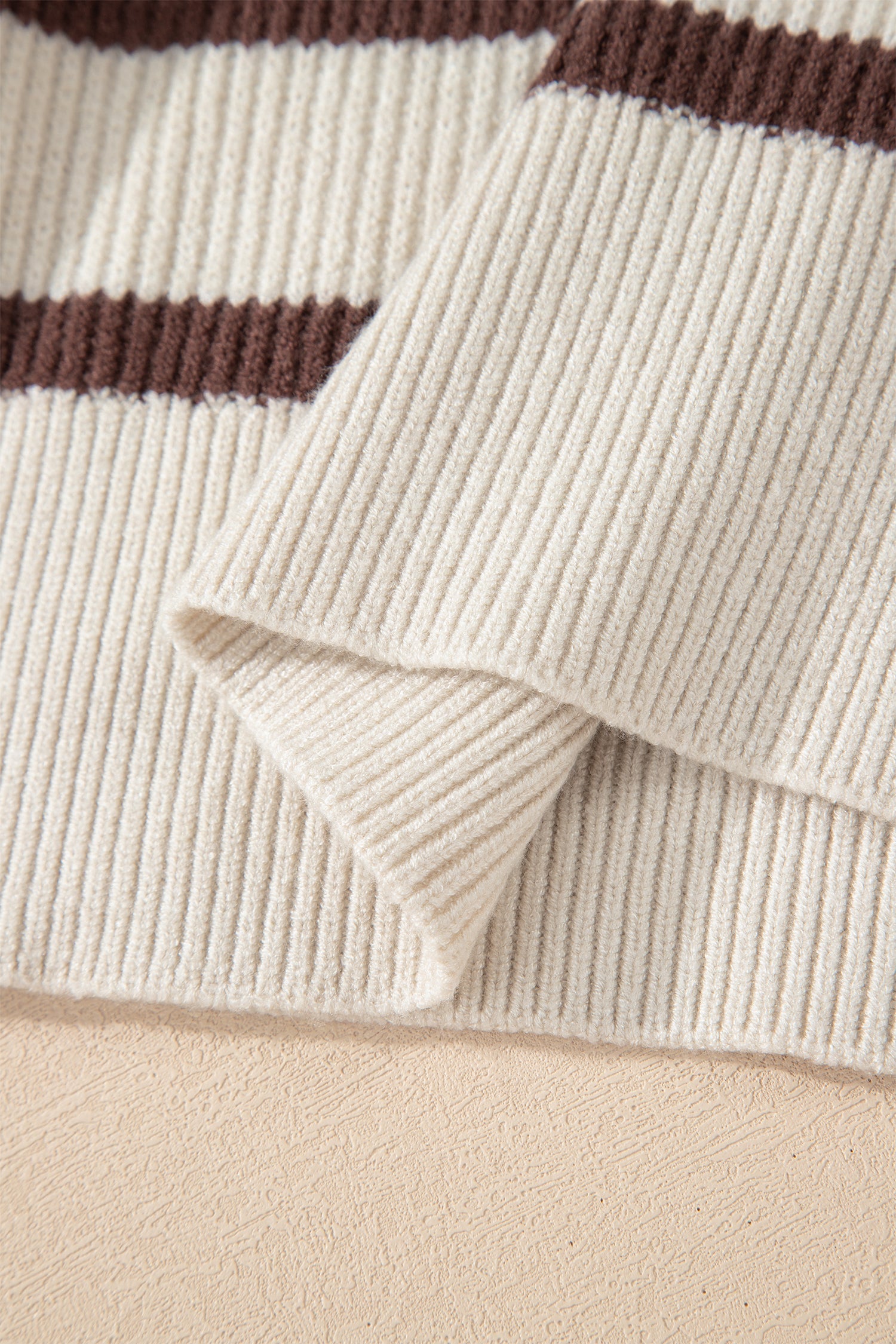Brown Stripe Ribbed Henley Drop Shoulder Slouchy Sweater-TOPS / DRESSES-[Adult]-[Female]-2022 Online Blue Zone Planet