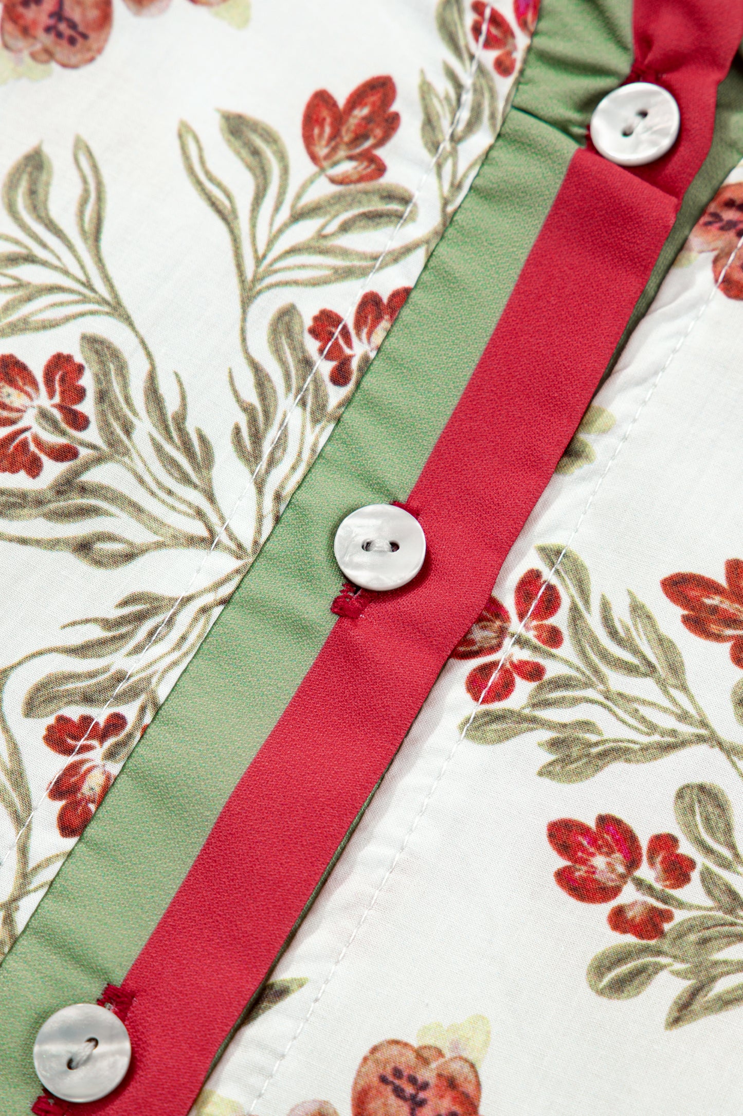 Pink Floral Print Contrast Trim Frilled Neck Long Sleeve Flared Dress-TOPS / DRESSES-[Adult]-[Female]-2022 Online Blue Zone Planet