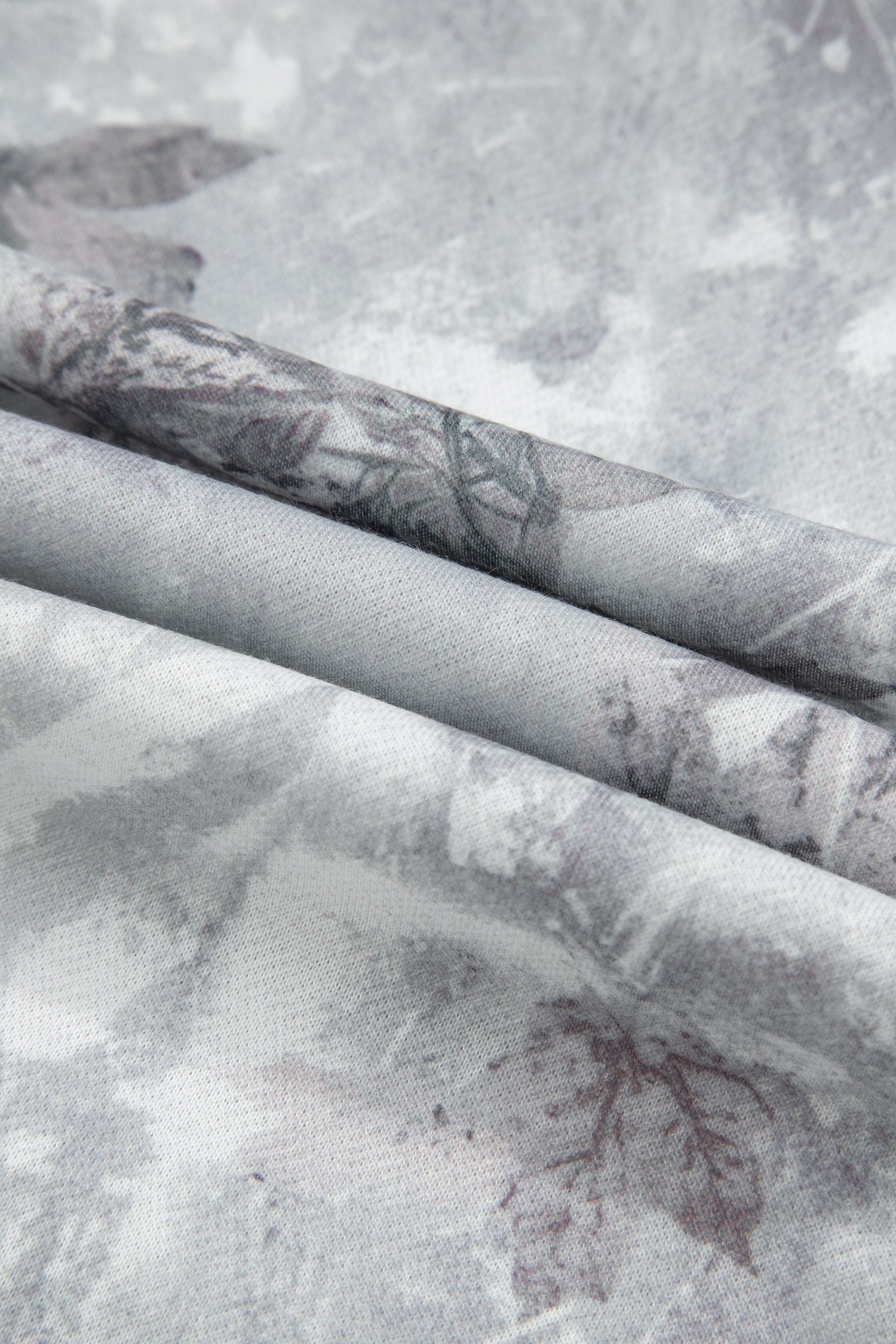 Gray Camo Leaf Print Kangaroo Pocket Quarter Zip Hoodie-Tops / Dresses-[Adult]-[Female]-2022 Online Blue Zone Planet