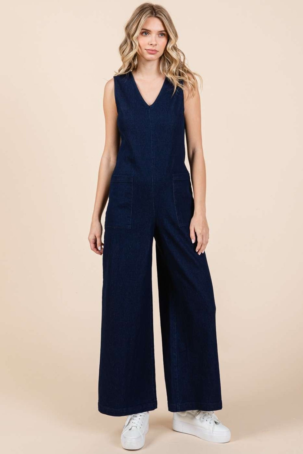 Mittoshop Sleeveless Wide Leg Denim Jumpsuit-TOPS / DRESSES-[Adult]-[Female]-2022 Online Blue Zone Planet