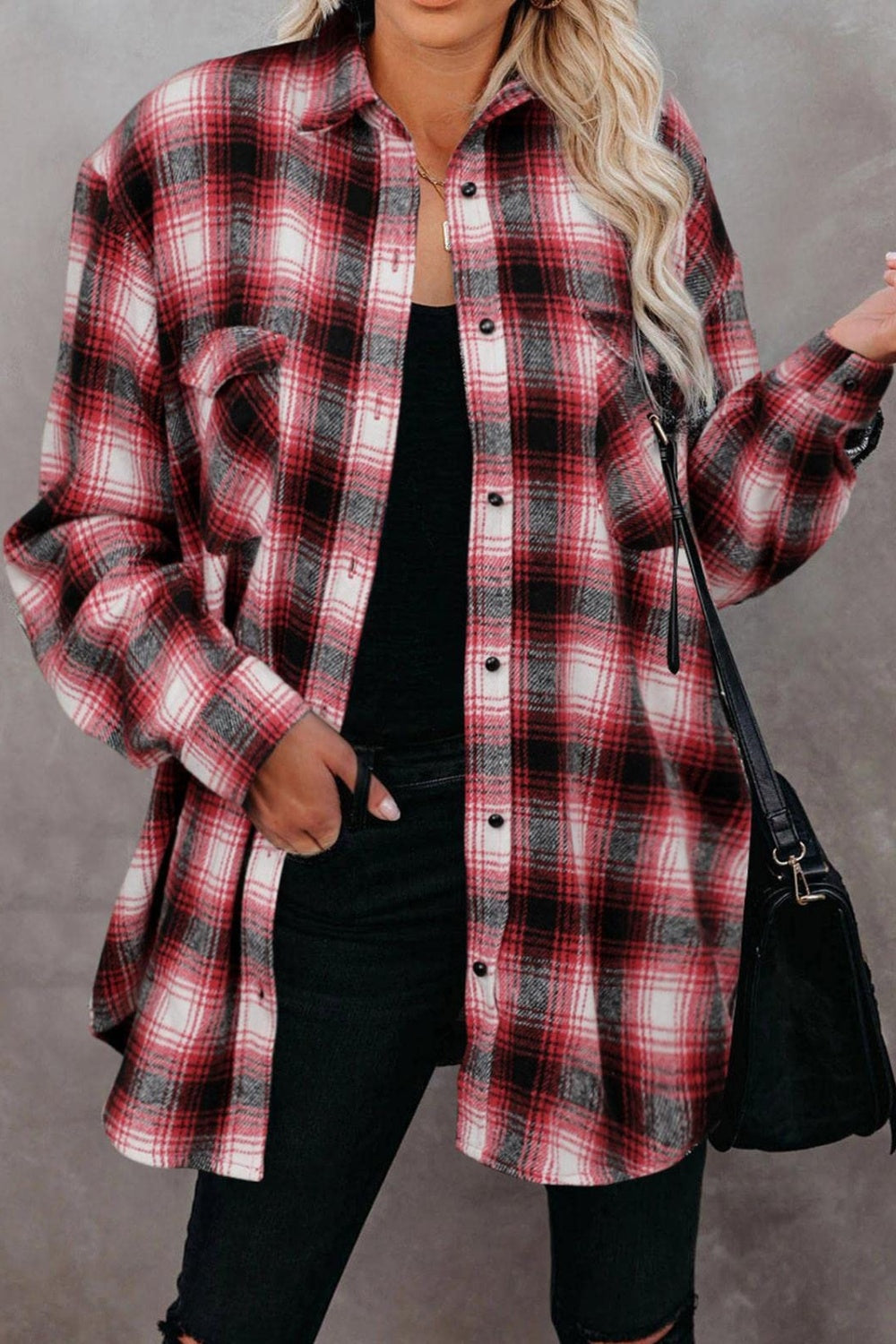 Full Size Plaid Collared Neck Long Sleeve Shirt-TOPS / DRESSES-[Adult]-[Female]-Deep Red-S-2022 Online Blue Zone Planet